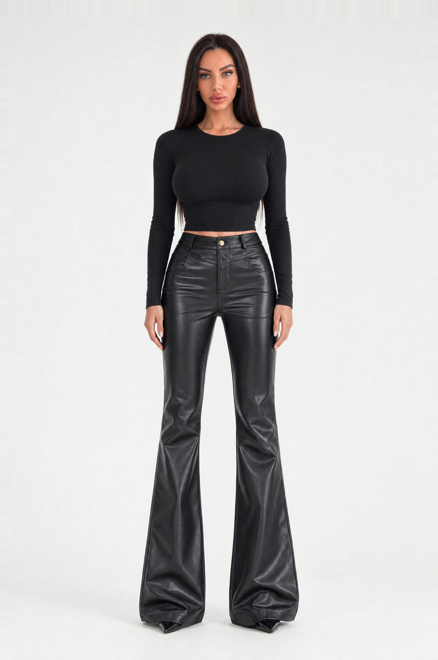 The Fulham Faux Leather Flared Trousers