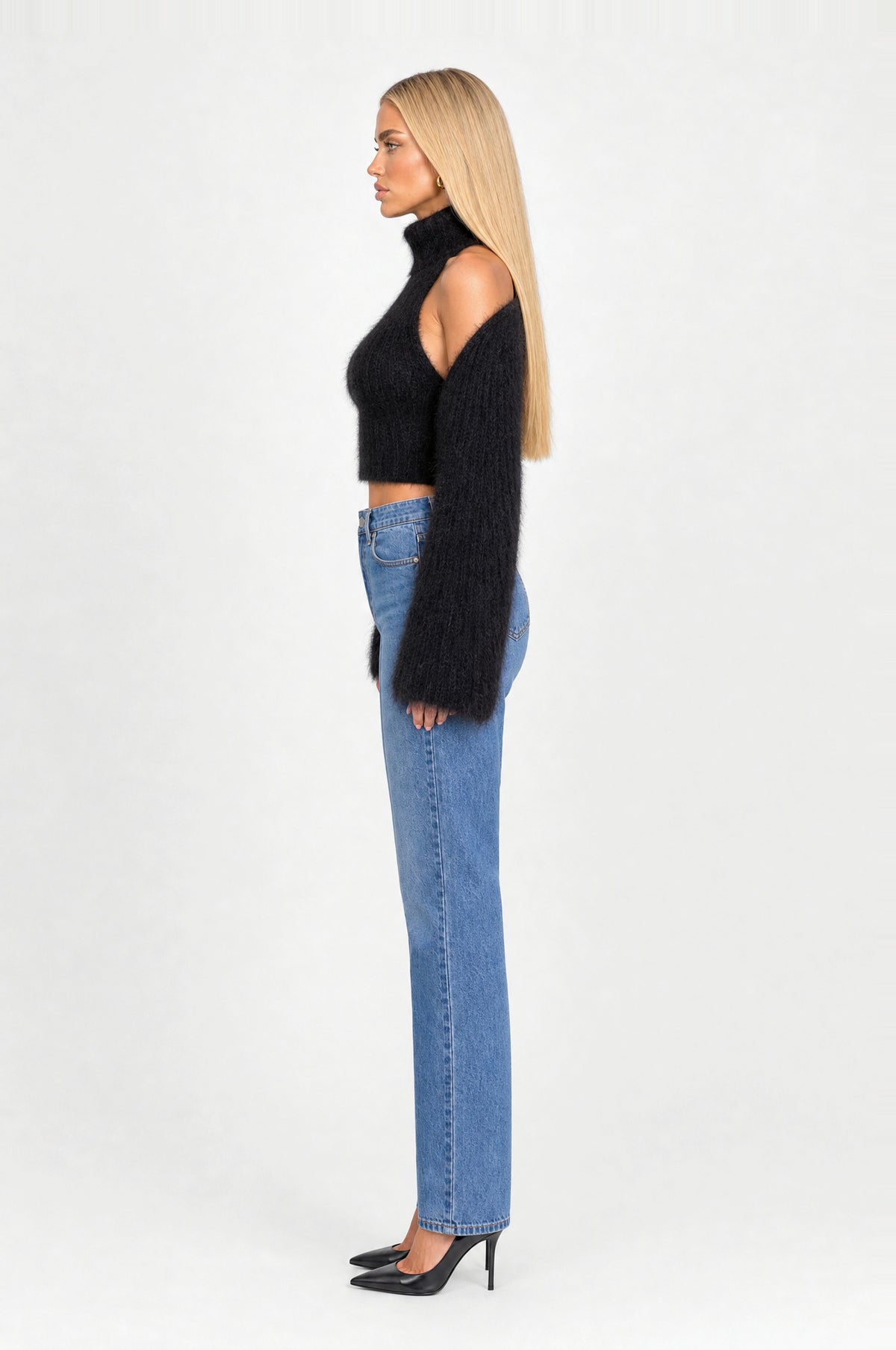 Angel Fluffy Knit Two-Piece in Black, side profile