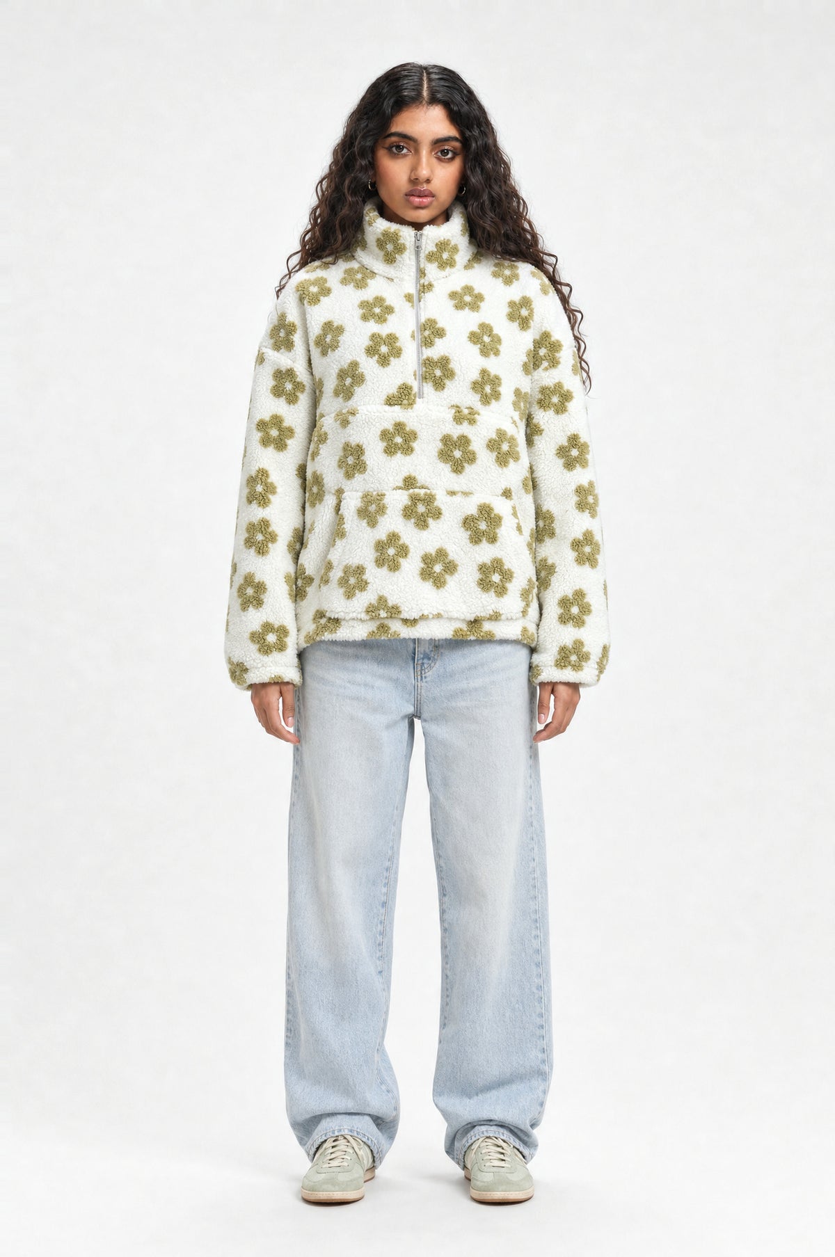 The Chelsea Floral Fleece in Green, front
