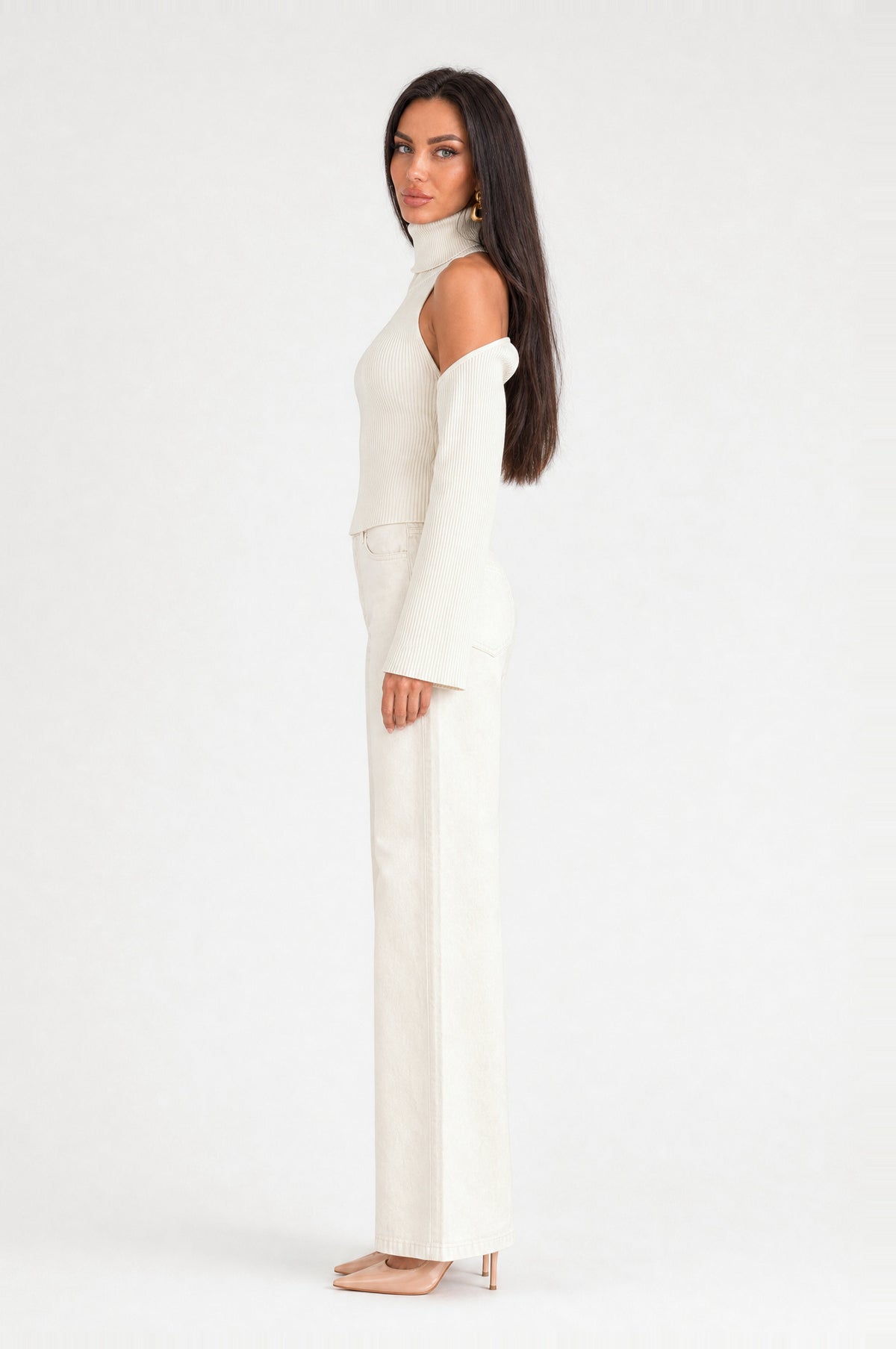 Kennington Halter Knit Two-Piece in Ivory, side view