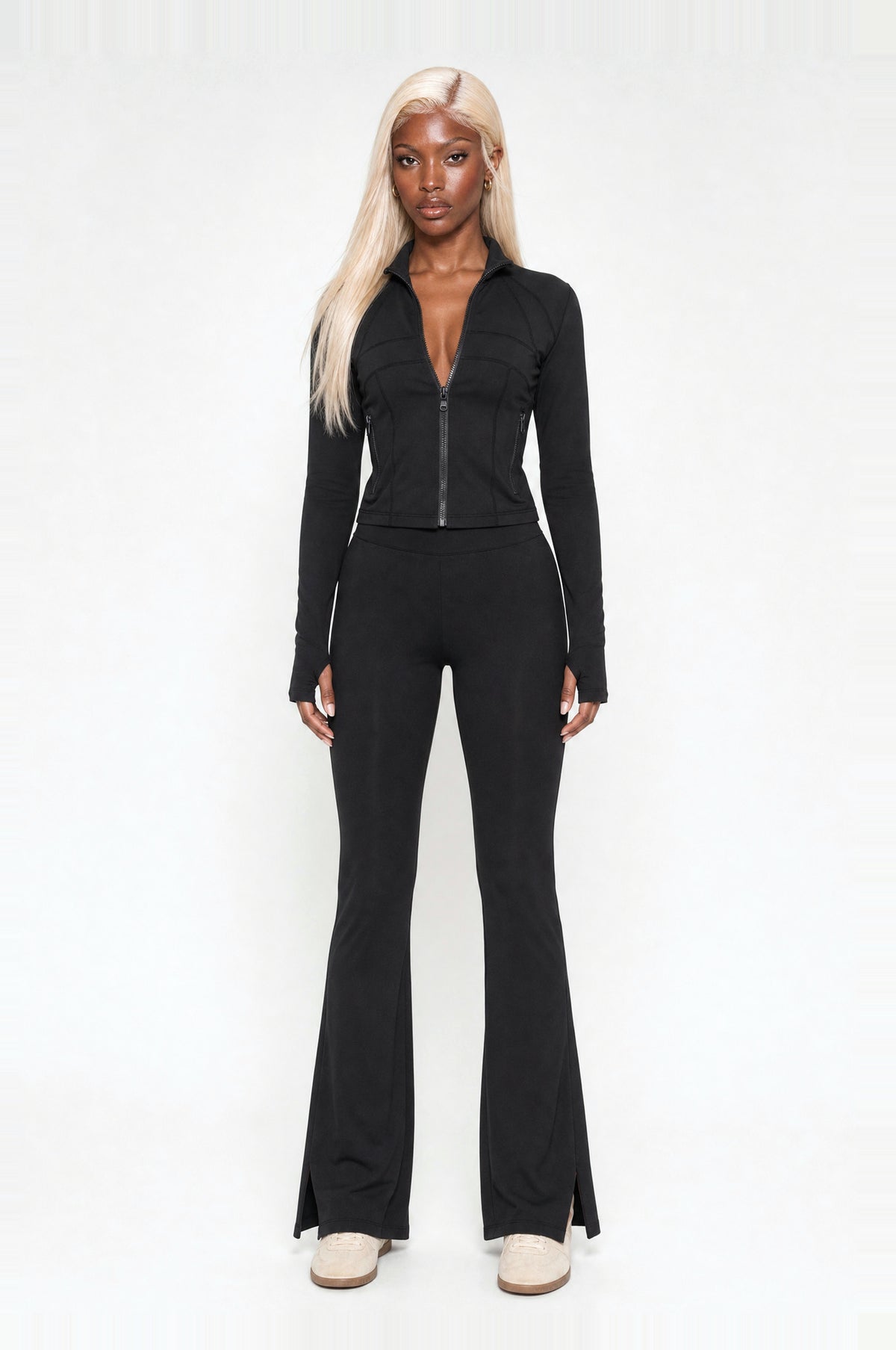 Peckham Flare Two-Piece Set in Black, front view