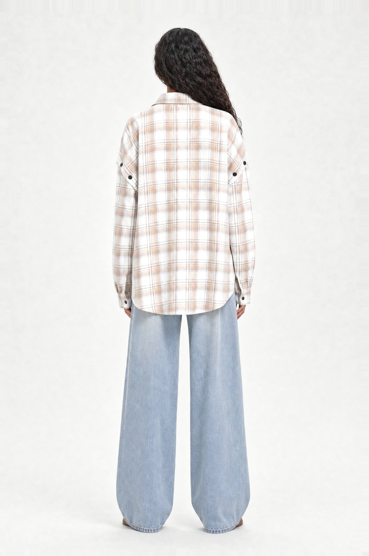 Brockley Check Shirt in White & Camel Check, back view