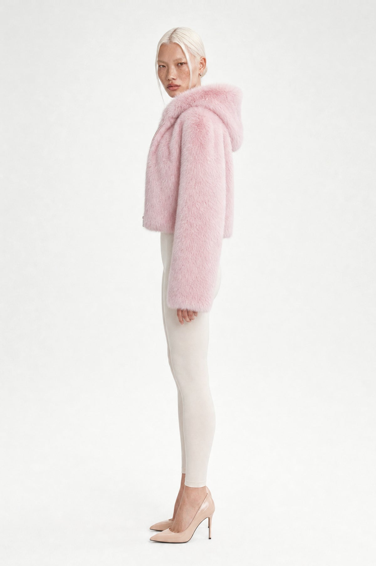 Hammersmith Plush Hooded Jacket in Pink, side view