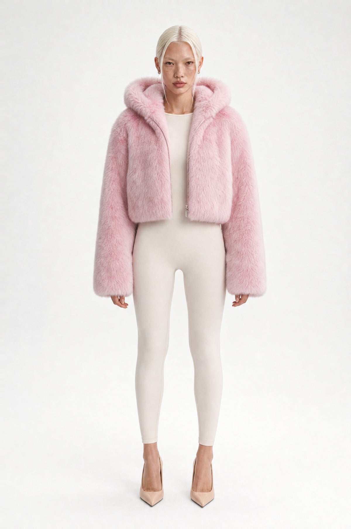 Hammersmith Plush Hooded Jacket in Pink, front