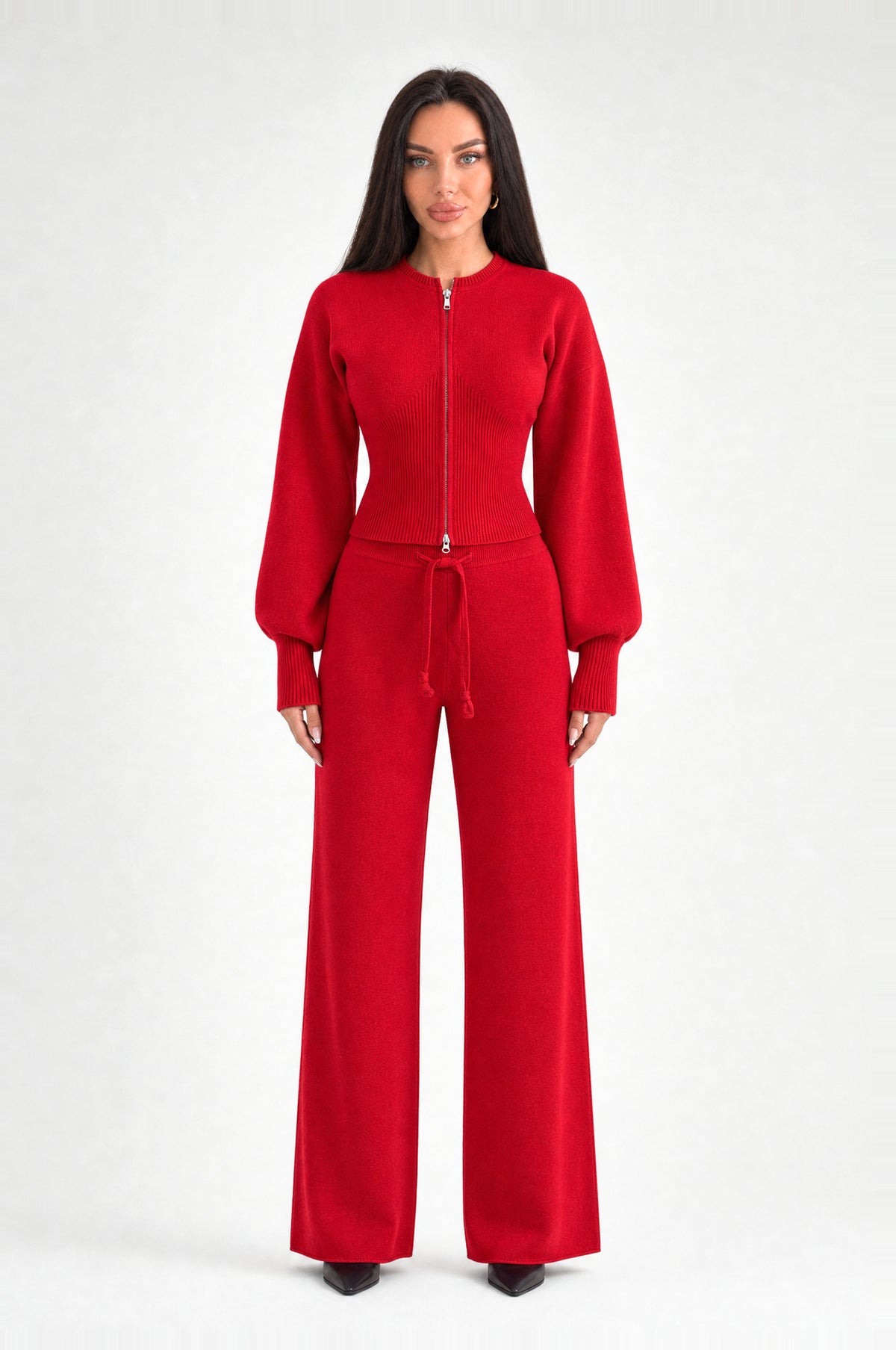 Euston Knitted Zip-Up Set in Red, front