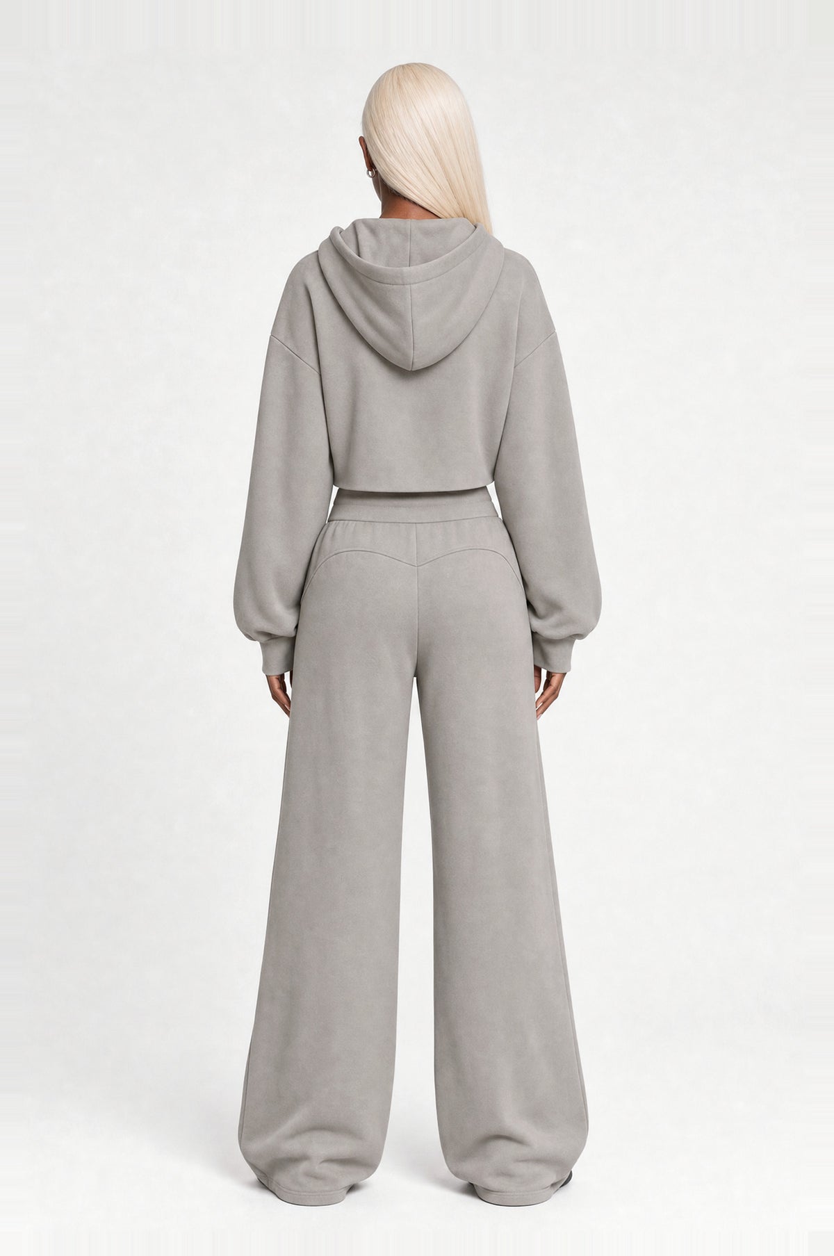Clapham Cropped Hoodie Set in Grey, back