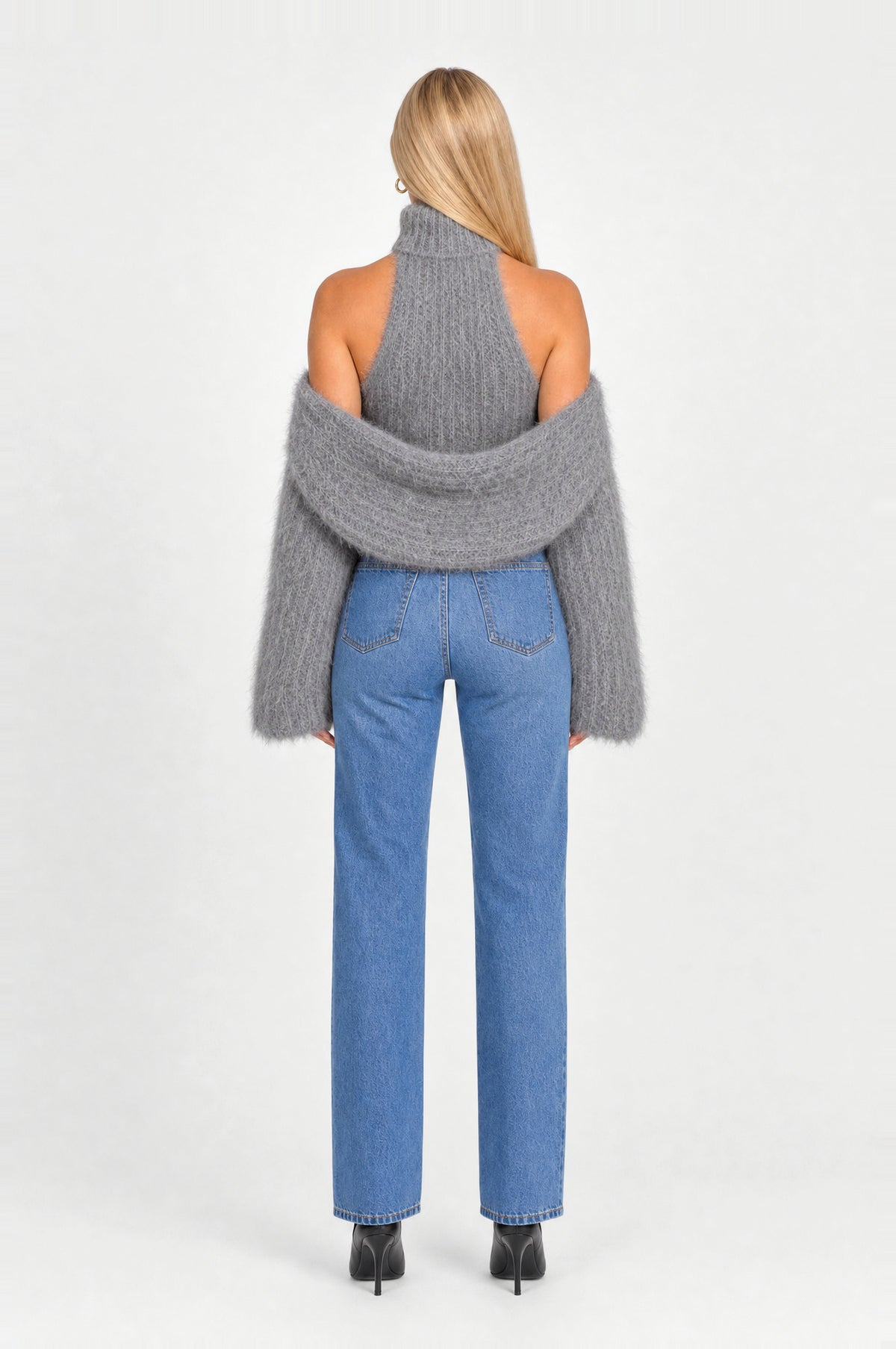 Angel Fluffy Knit Two-Piece in Grey, back view