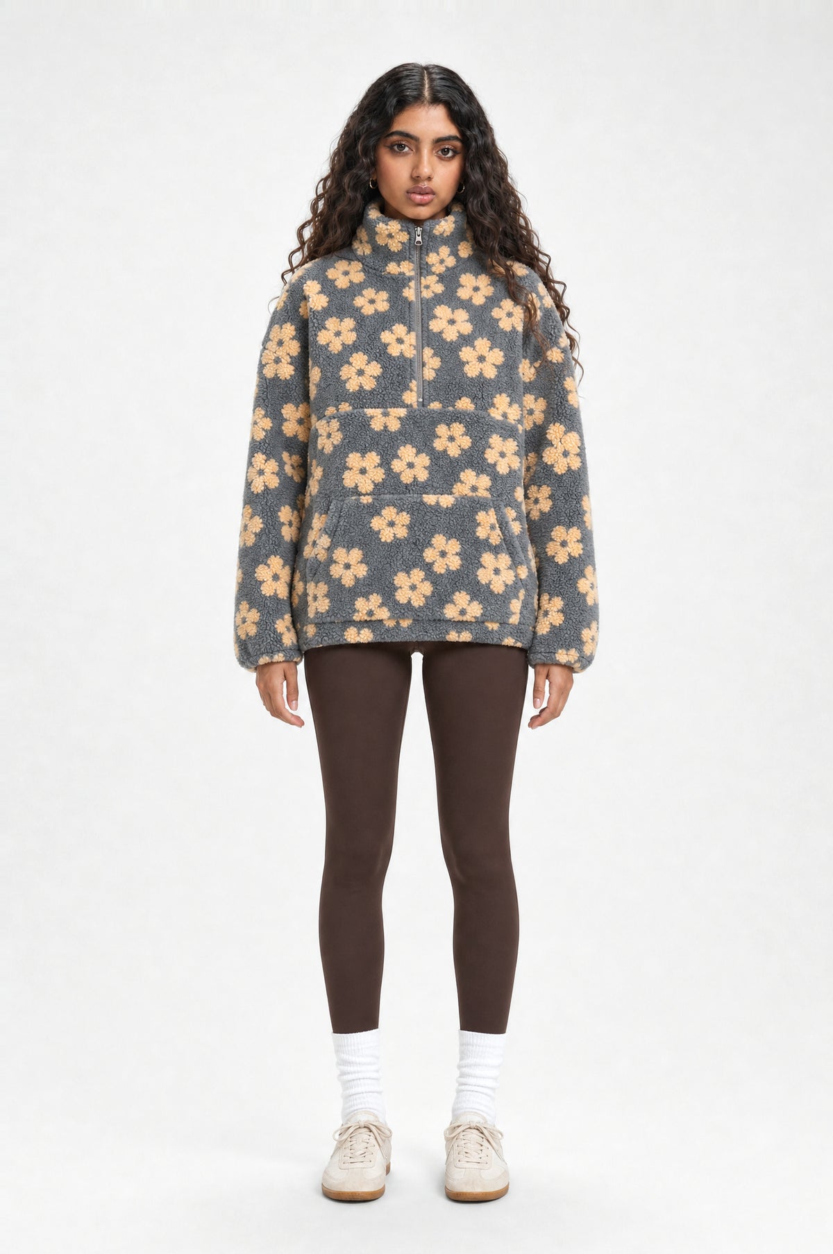 The Chelsea Floral Fleece in Peach, front