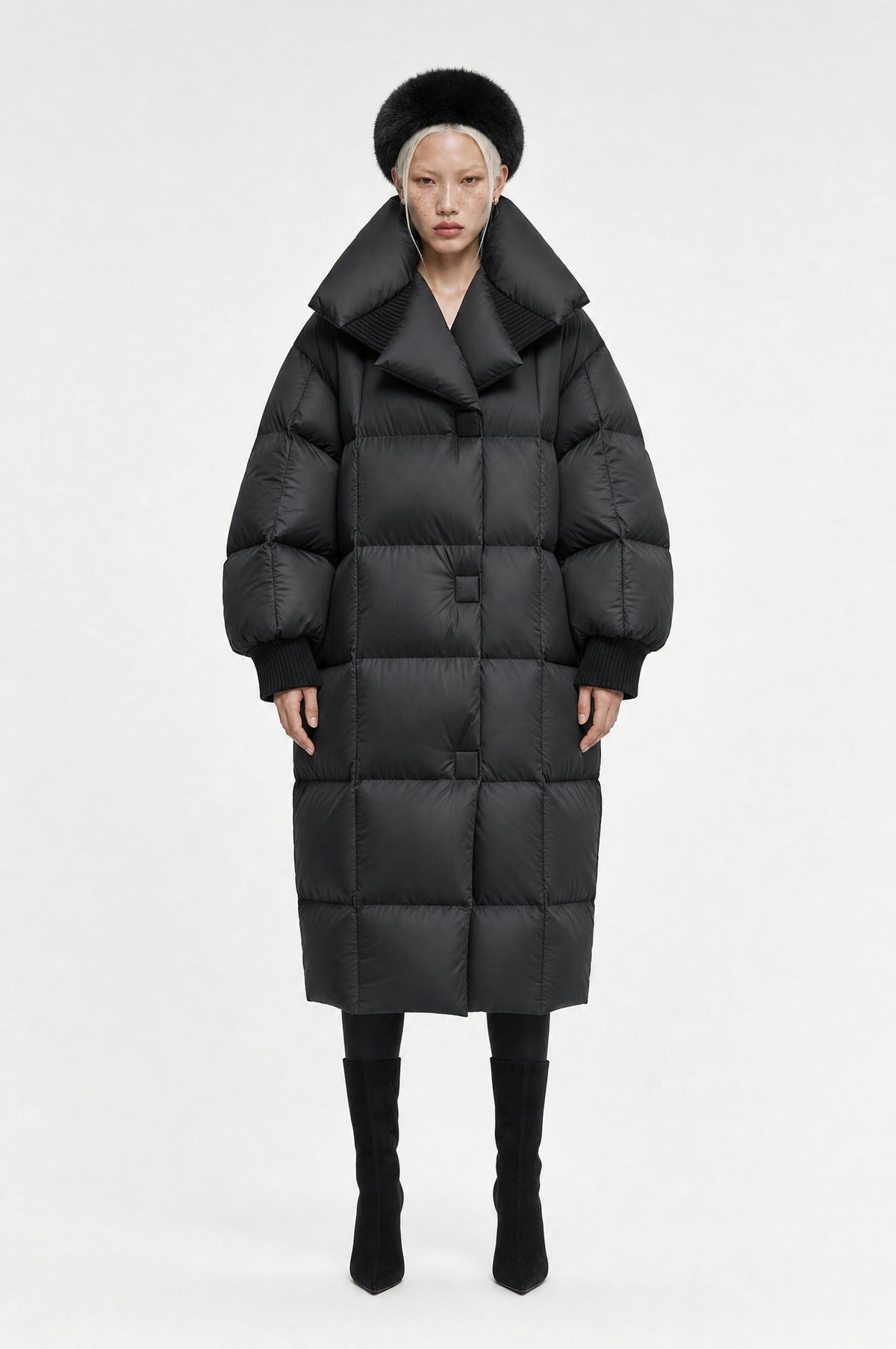 Muswell Padded Maxi Coat in Black, front