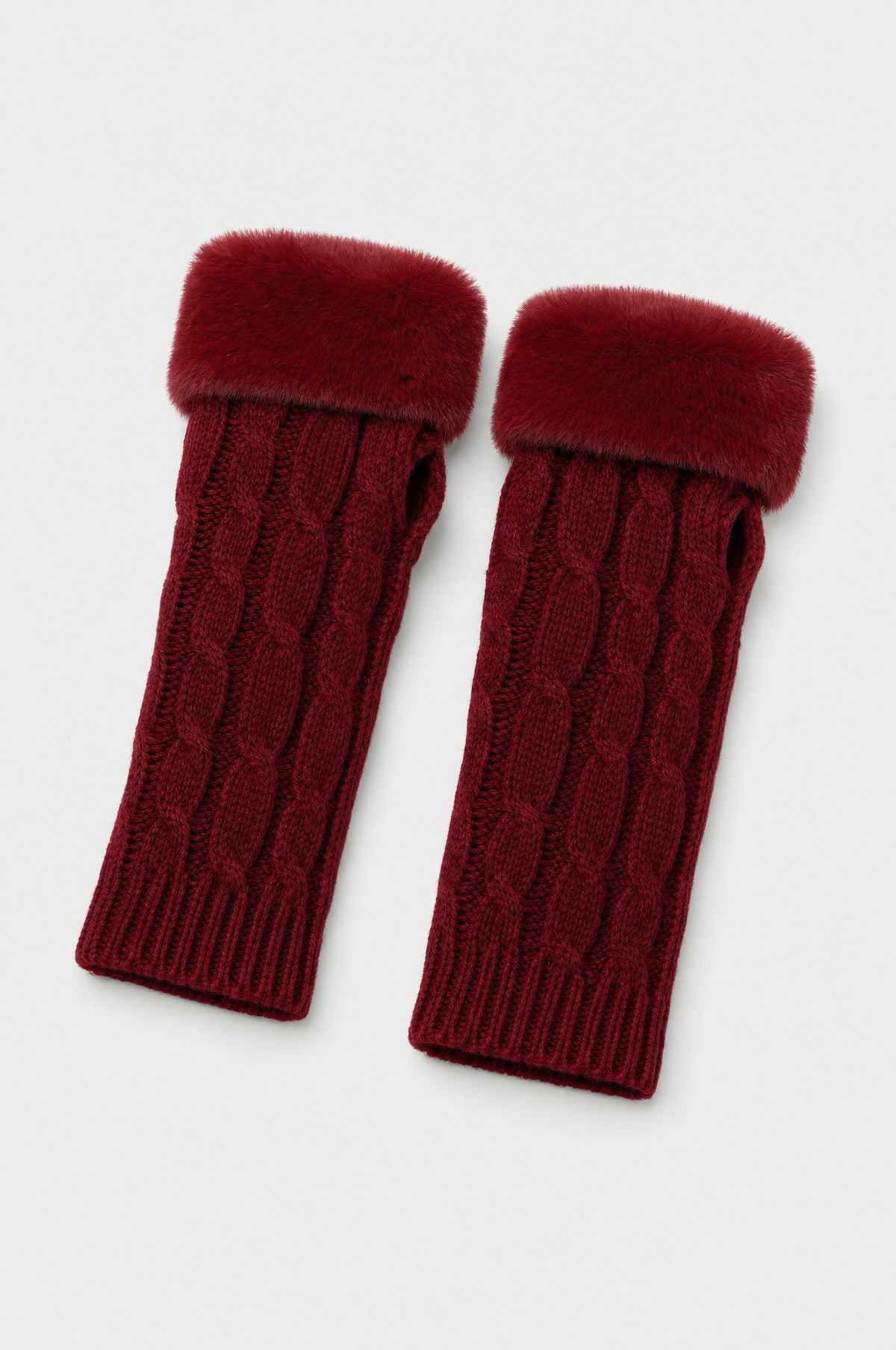 Hoxton Cable-Knit Fingerless Gloves in Burgundy, product shot