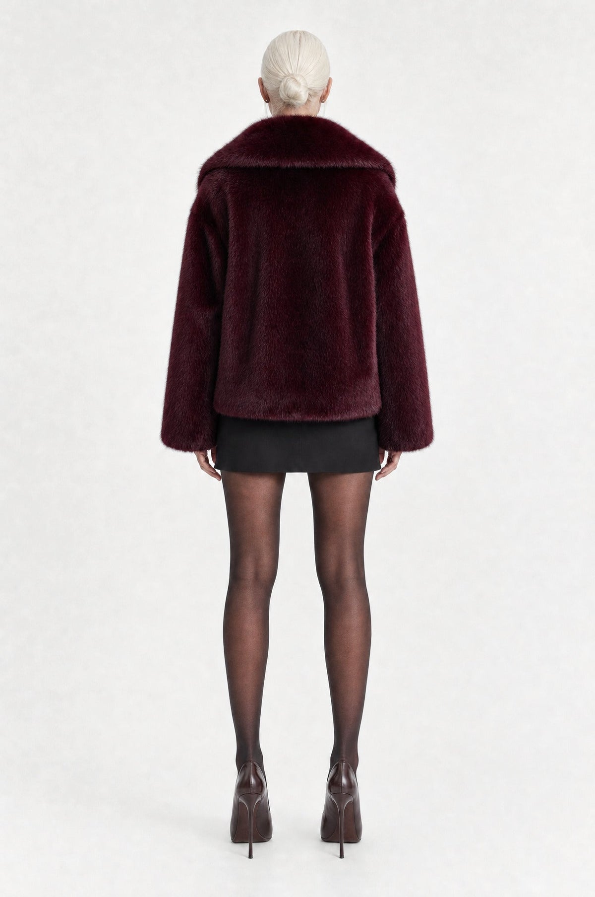 The Belgravia Faux Fur Jacket in Burgundy, back