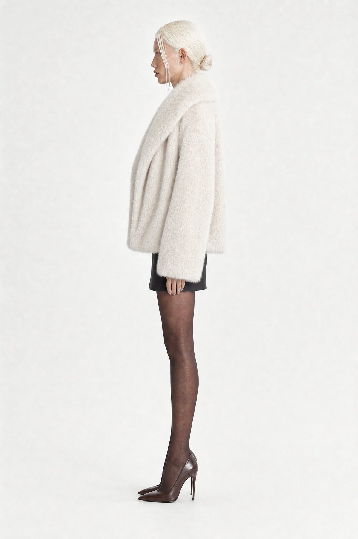 The Belgravia Faux Fur Jacket in Off-White, side profile