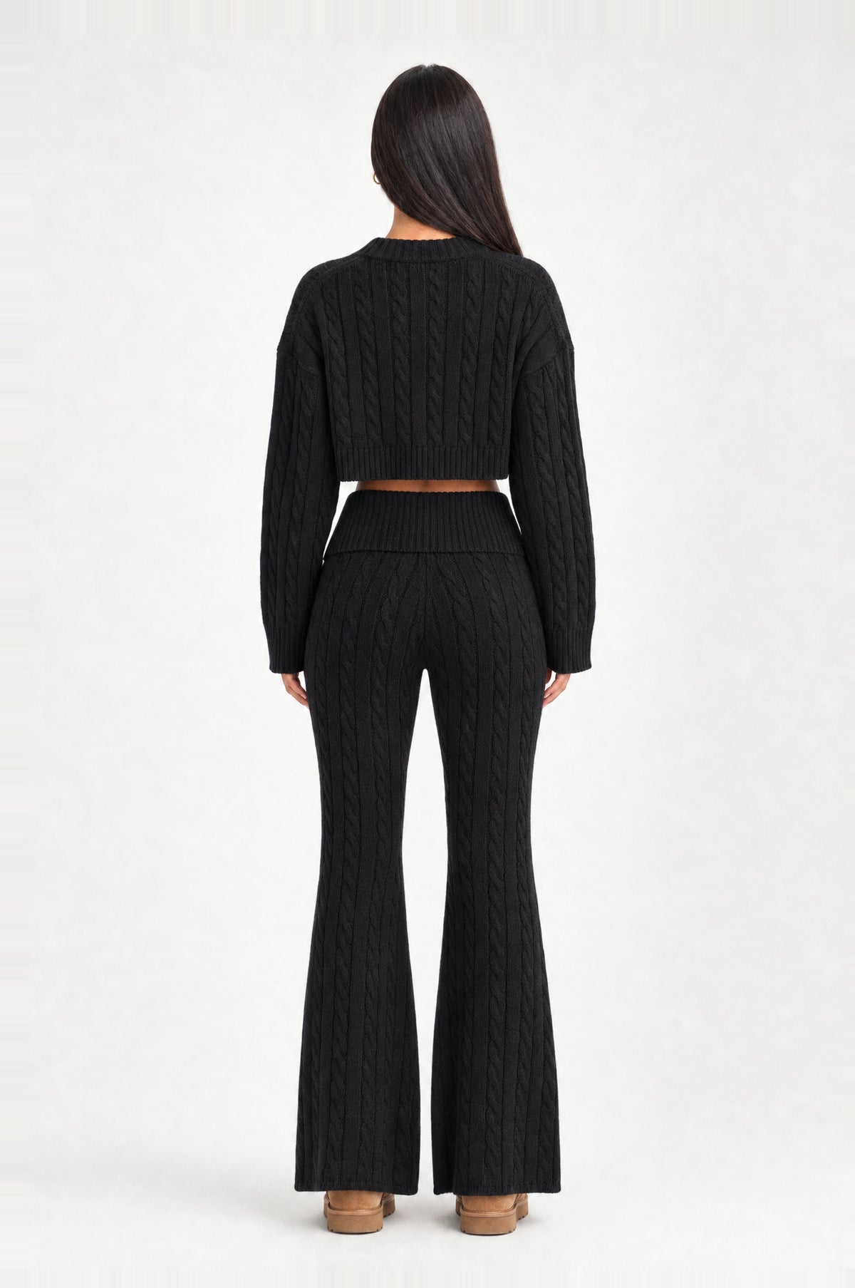 Belsize Cable-Knit Three-Piece Set in Black, back
