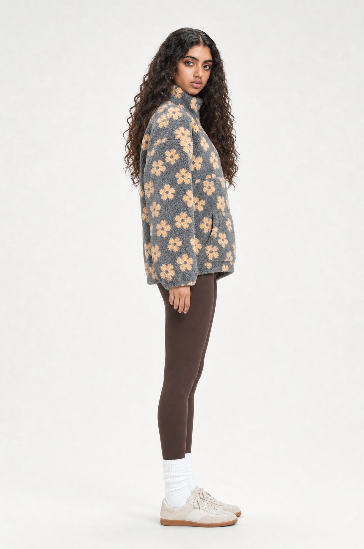 The Chelsea Floral Fleece in Peach, side