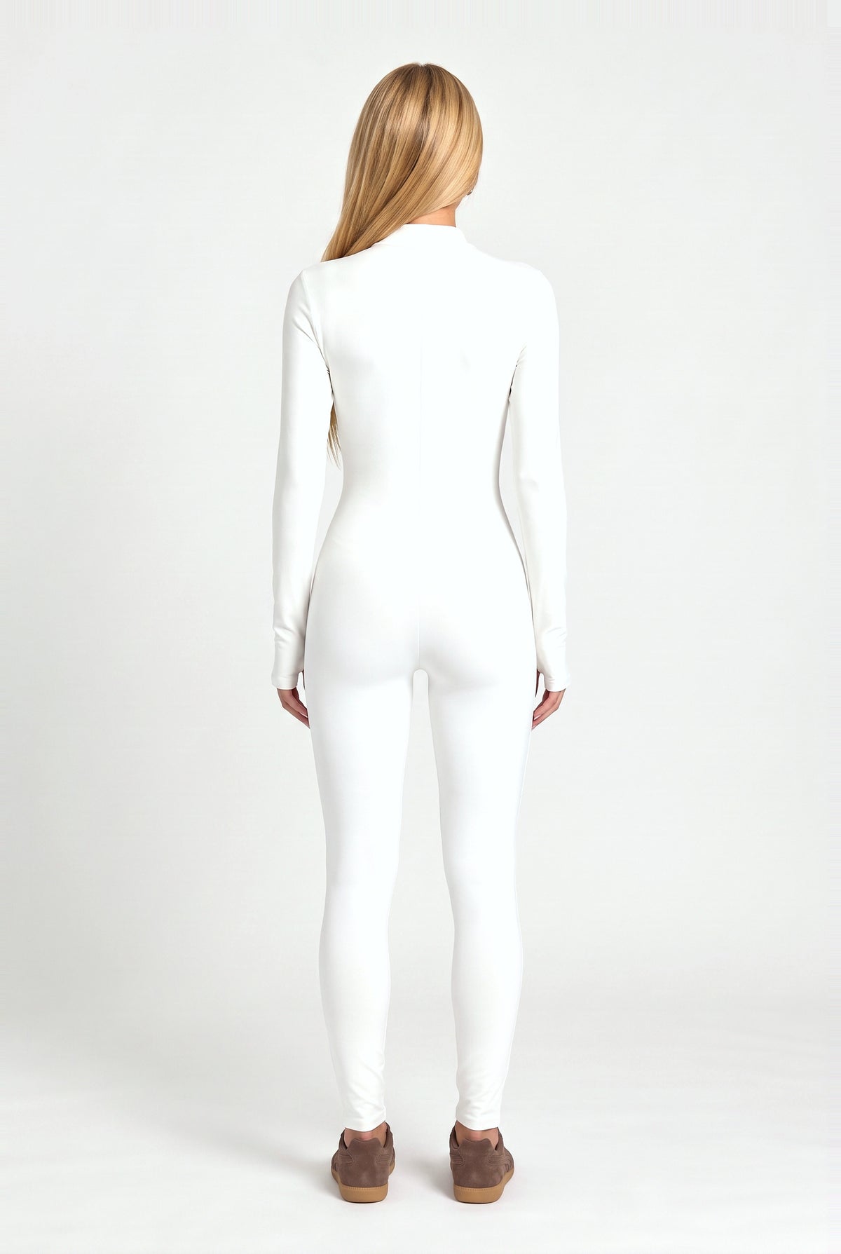 Dalston Zip Jumpsuit in White, back view