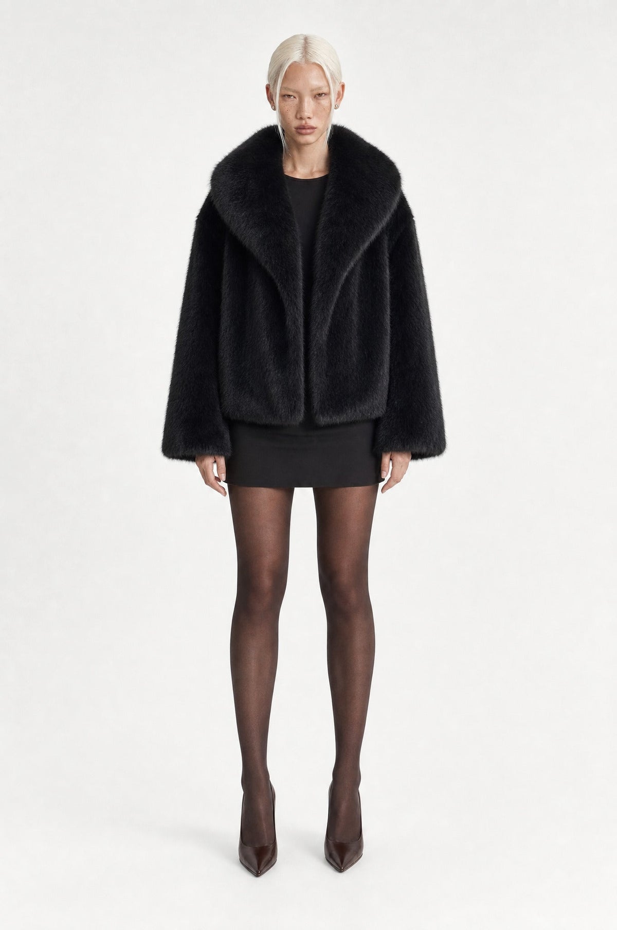 The Belgravia Faux Fur Jacket in Black, front