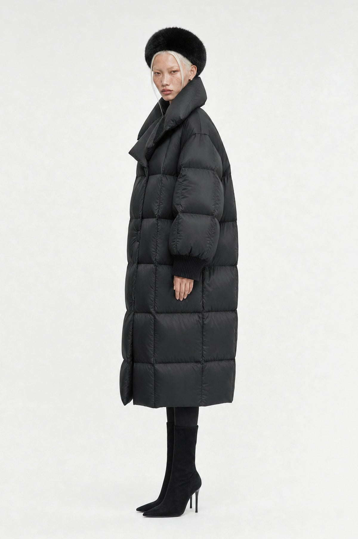 Muswell Padded Maxi Coat in Black, side view