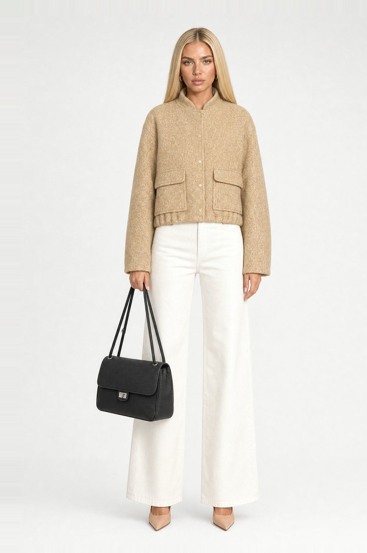Canonbury Flap Shoulder Bag in Black, worn