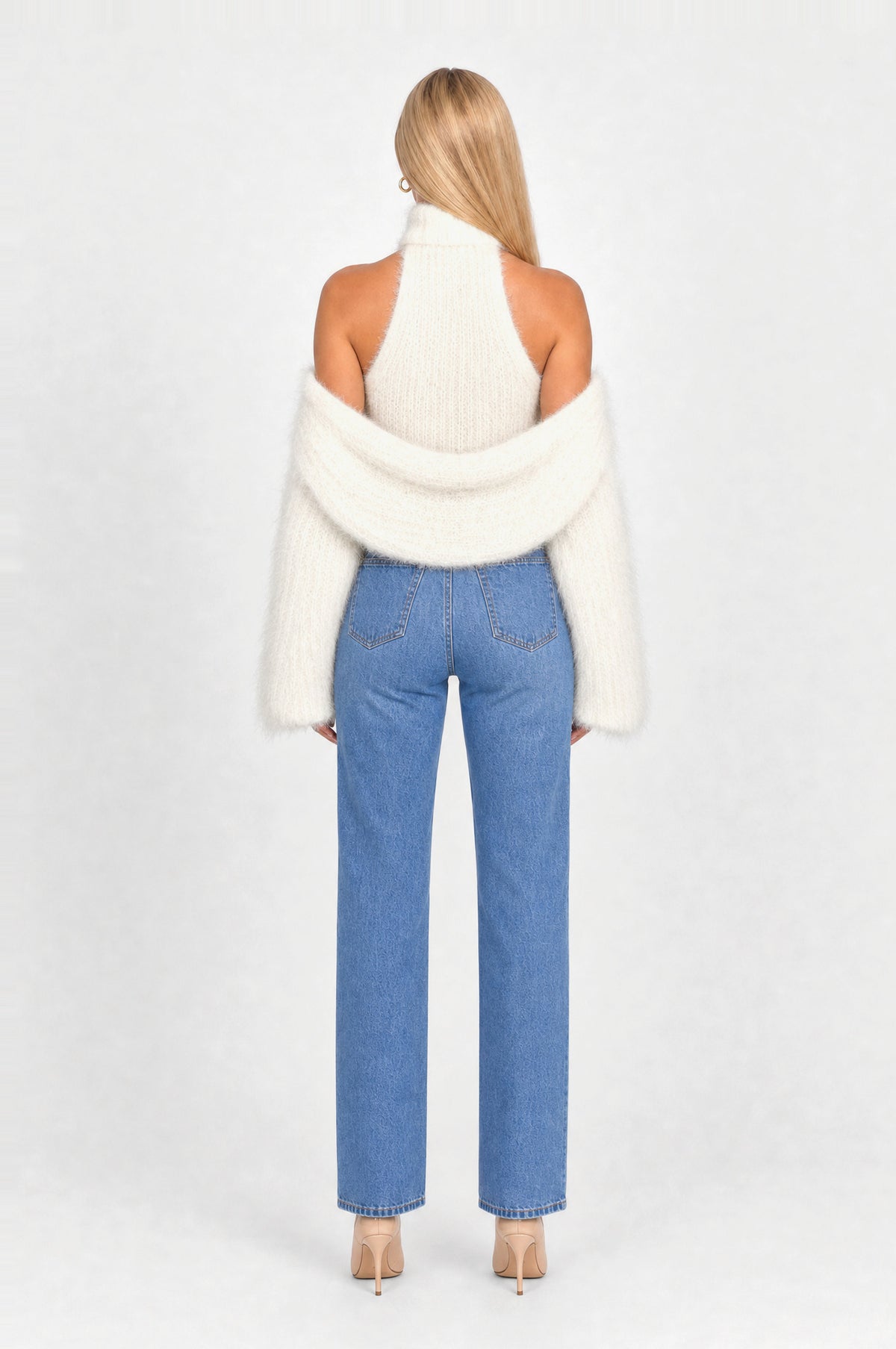 Angel Fluffy Knit Two-Piece in Off-White, back view