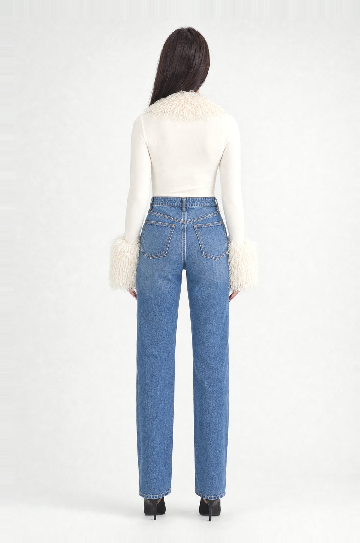 The Highgate Faux Shearling Bodysuit in Cream, back