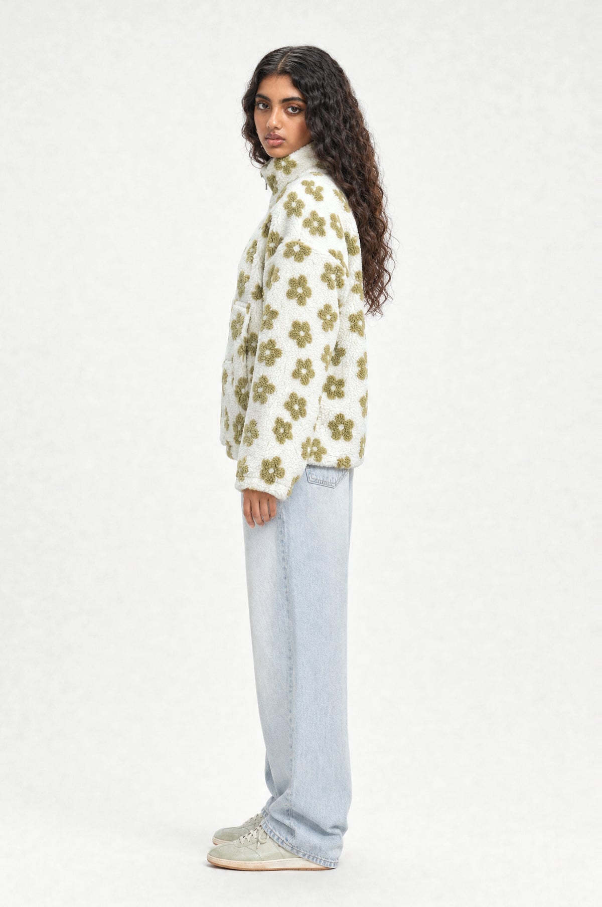 The Chelsea Floral Fleece in Green, side