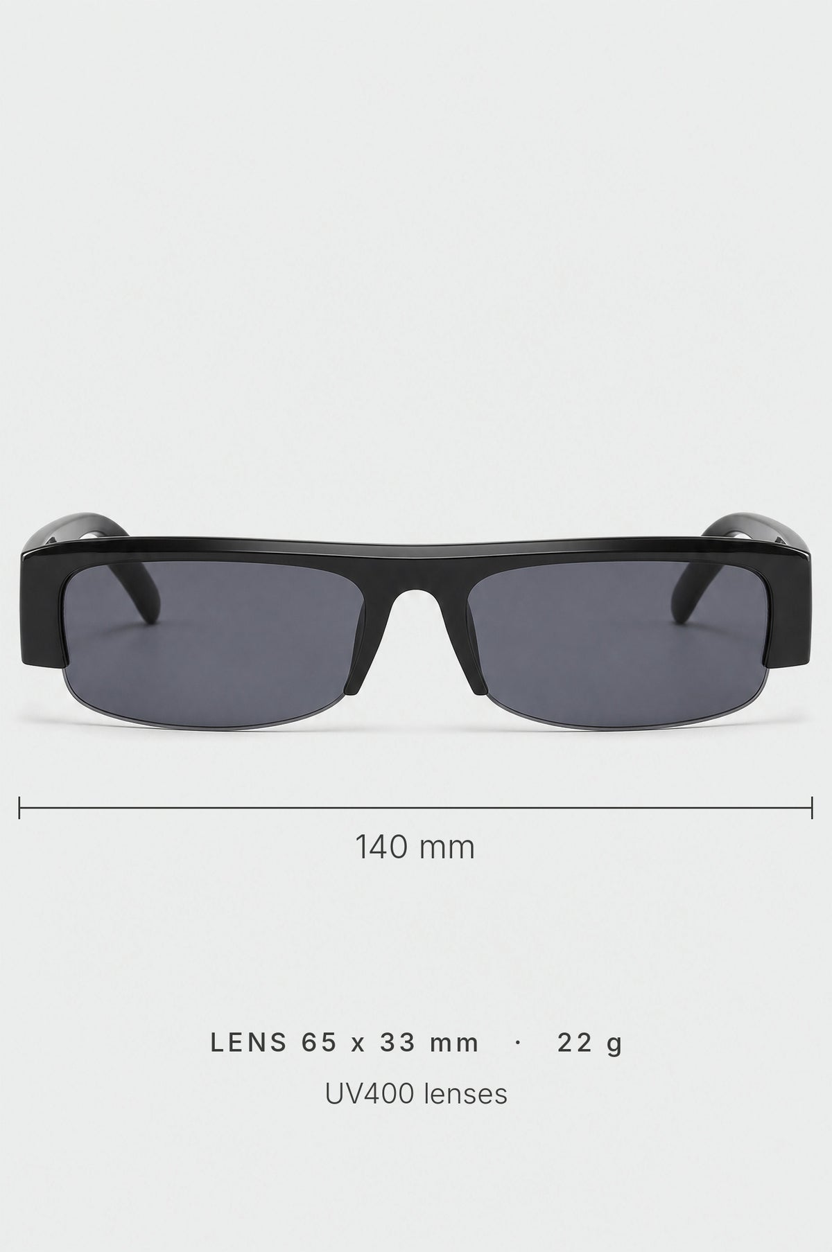 The Barnes Rectangle Sunglasses in Black, size guide