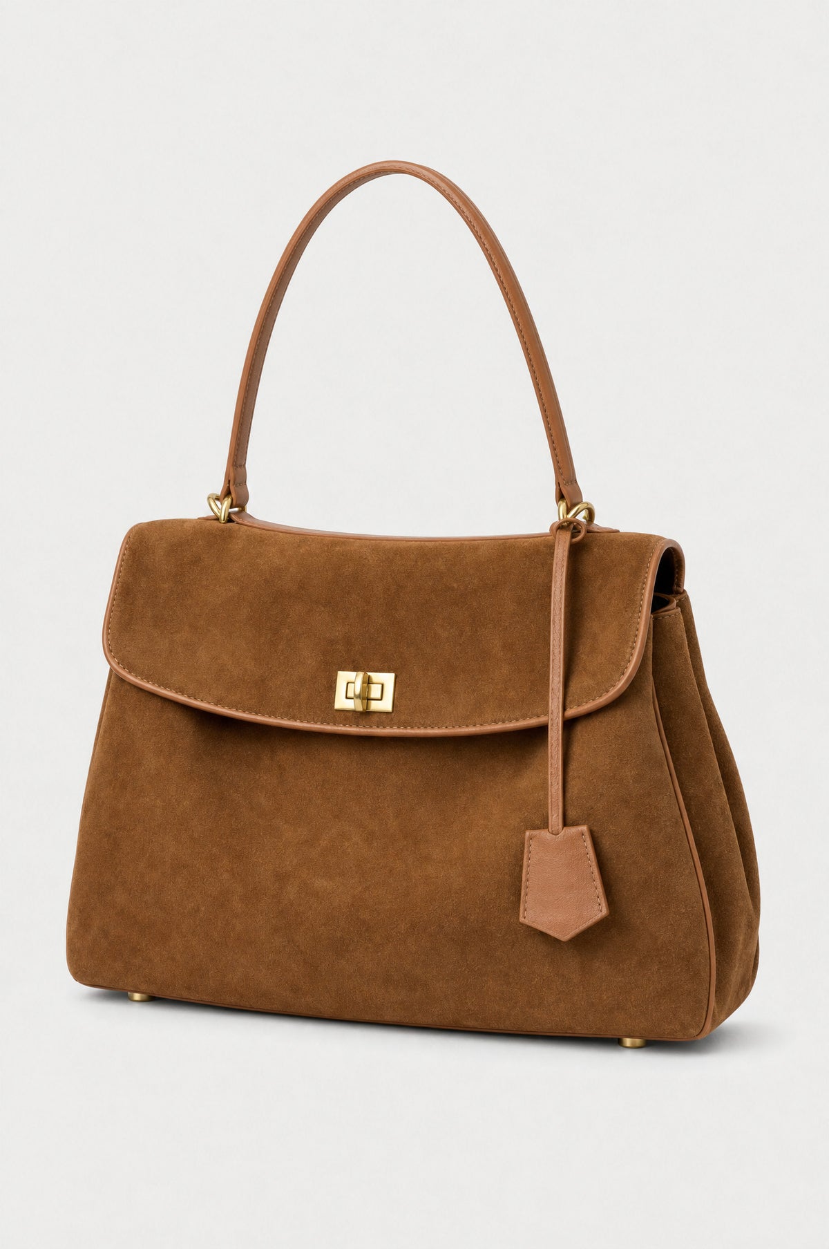 The Kensington Top-Handle Bag in Caramel, product shot, three-quarter