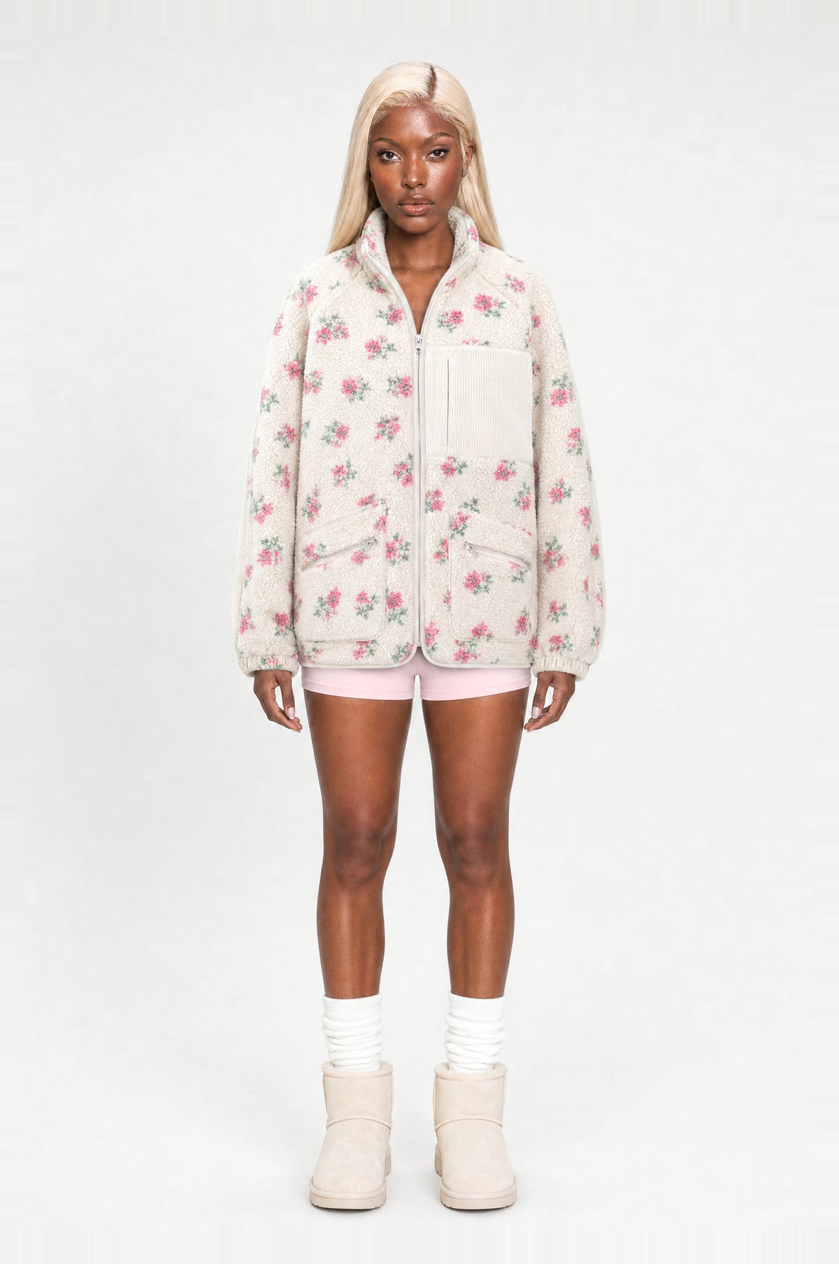 Primrose Fleece Jacket in Ivory Rose, front