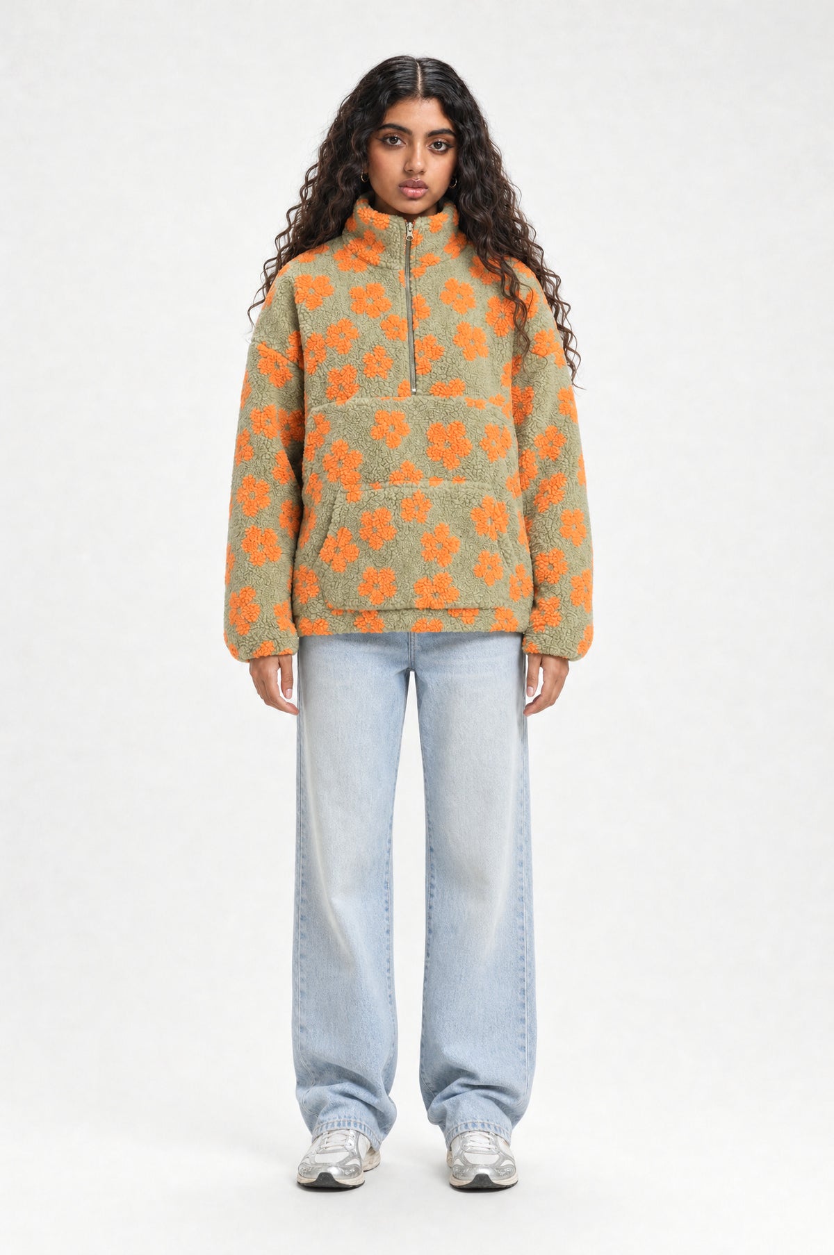 The Chelsea Floral Fleece in Sage, front