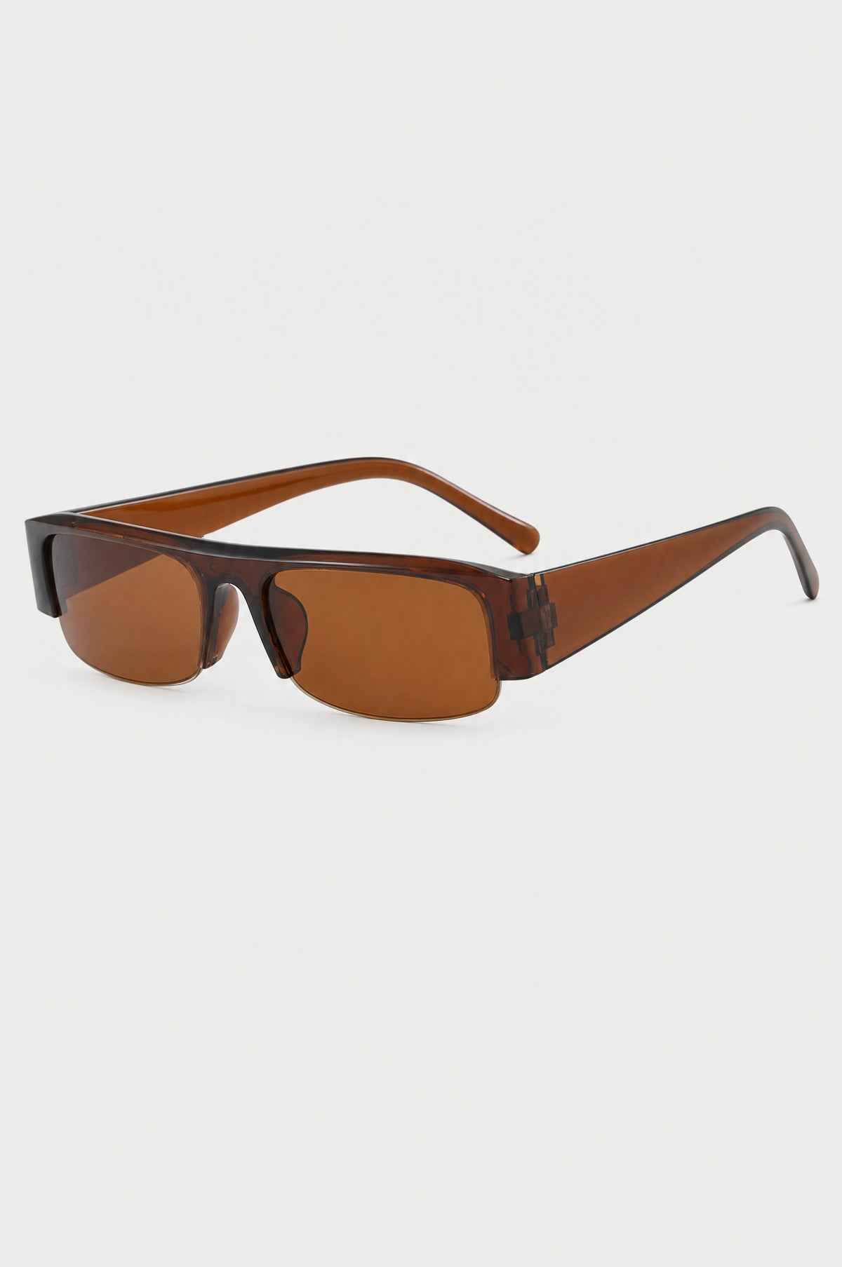 The Barnes Rectangle Sunglasses in Brown, three-quarter