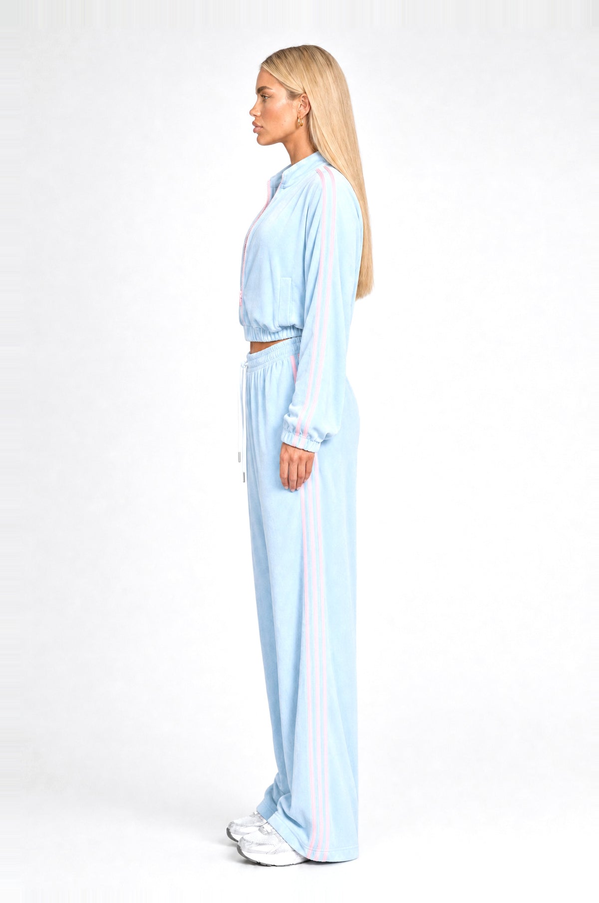 Bermondsey Velour Tracksuit in Sky Blue, side profile