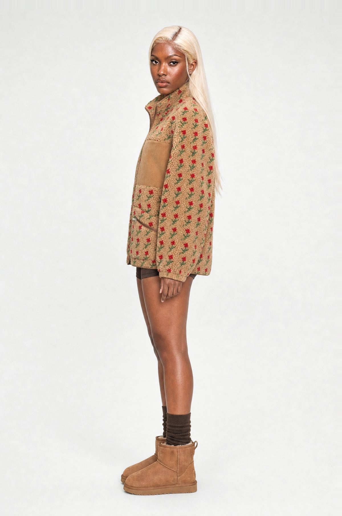 Primrose Fleece Jacket in Camel Rose, side