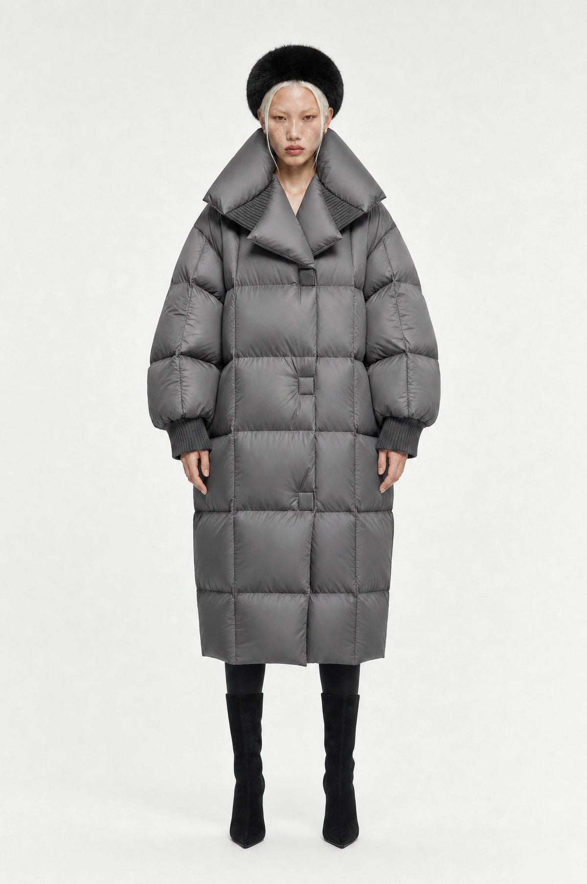 Muswell Padded Maxi Coat in Grey, front