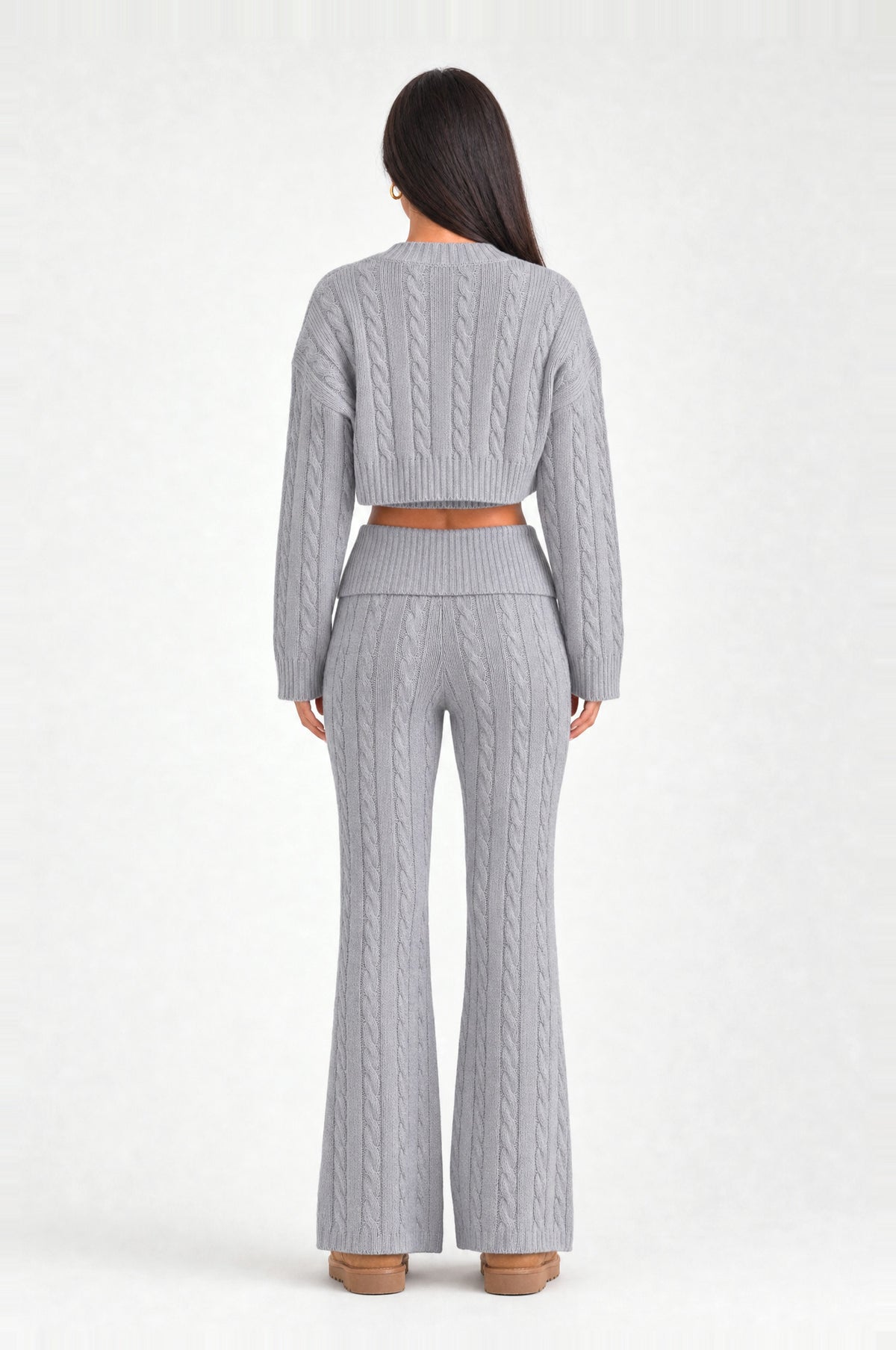 Belsize Cable-Knit Three-Piece Set in Grey, back