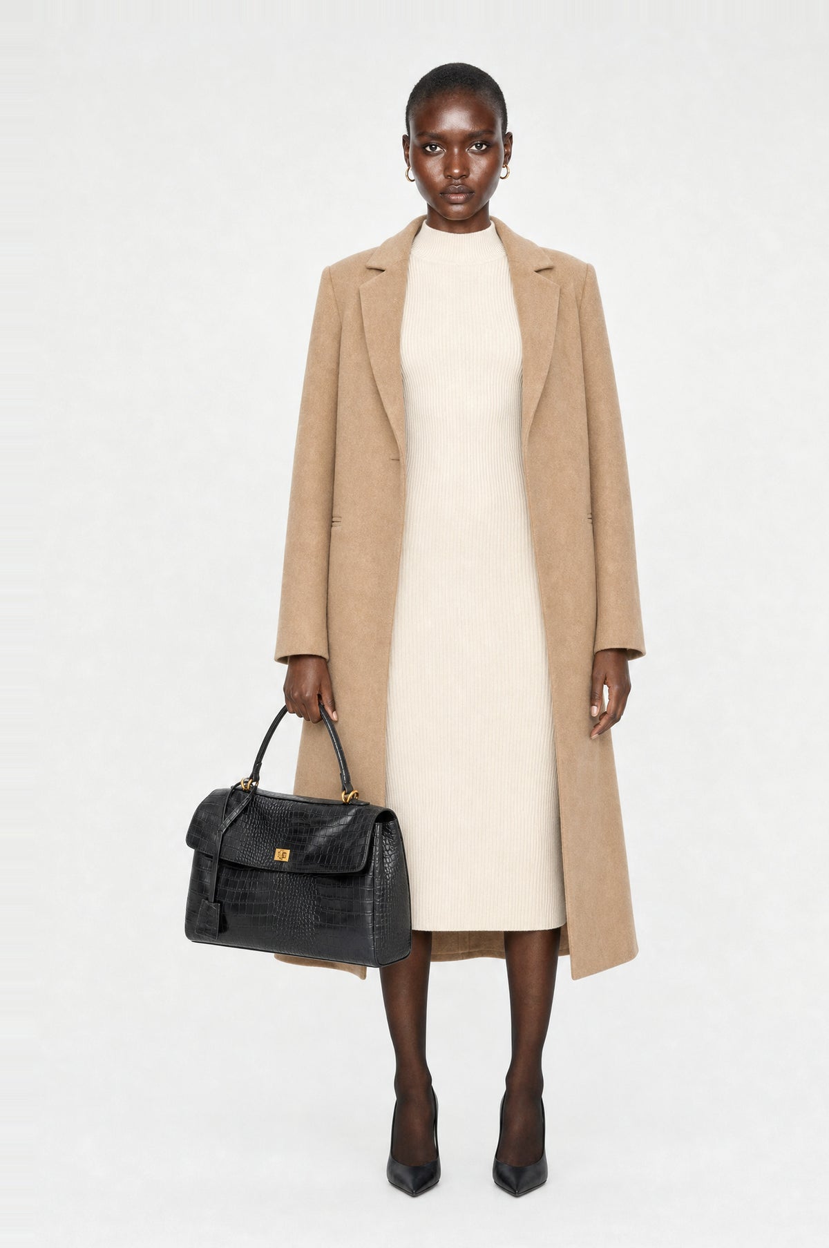 The Marylebone Croc-Effect Tote in Black, full-length look