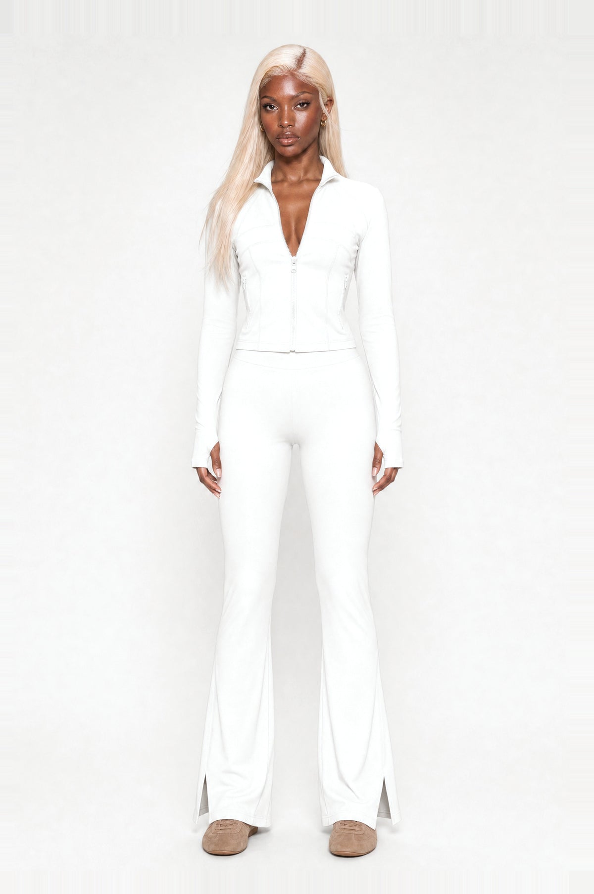 Peckham Flare Two-Piece Set in White, front view