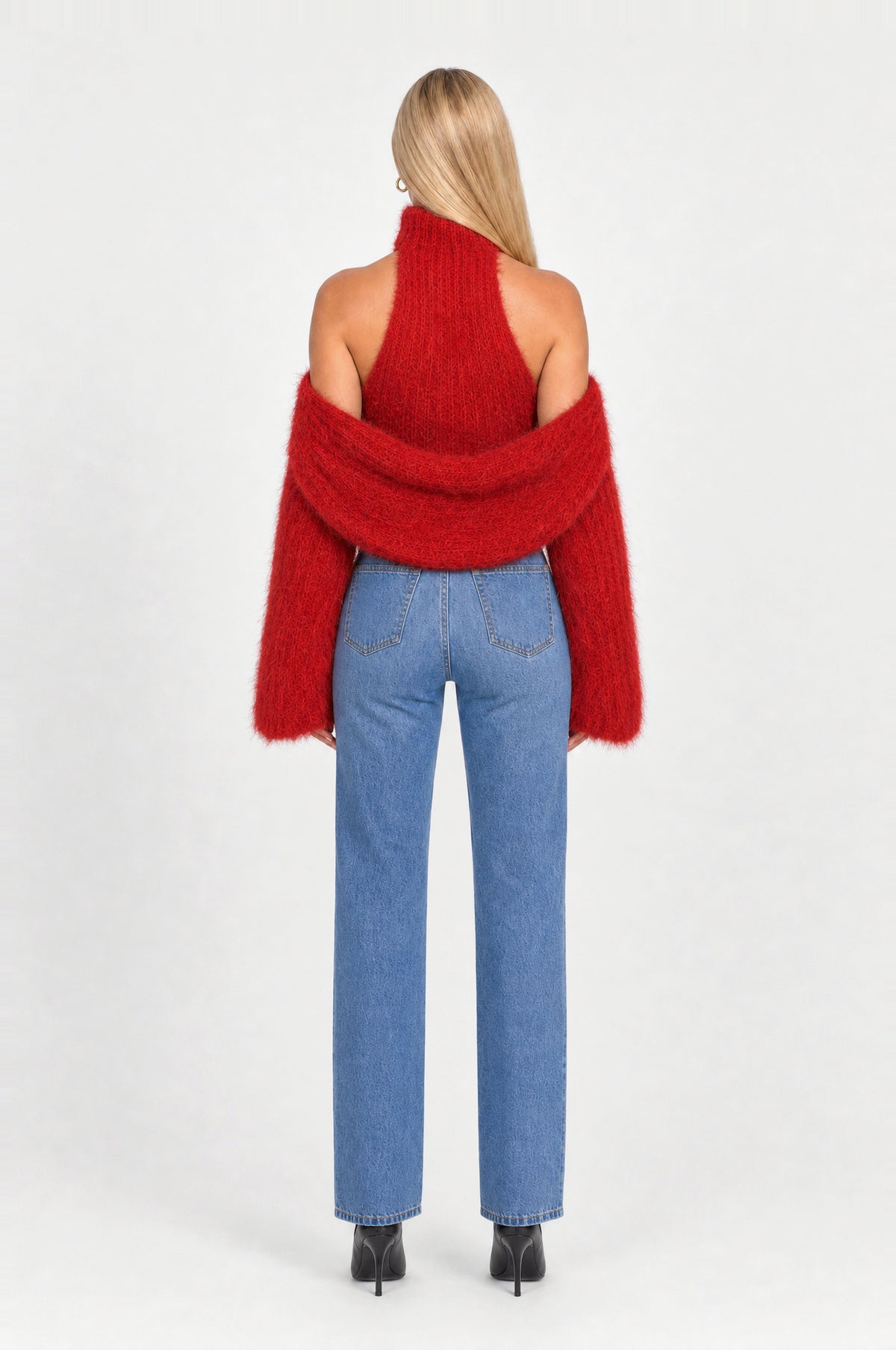 Angel Fluffy Knit Two-Piece in Red, back view
