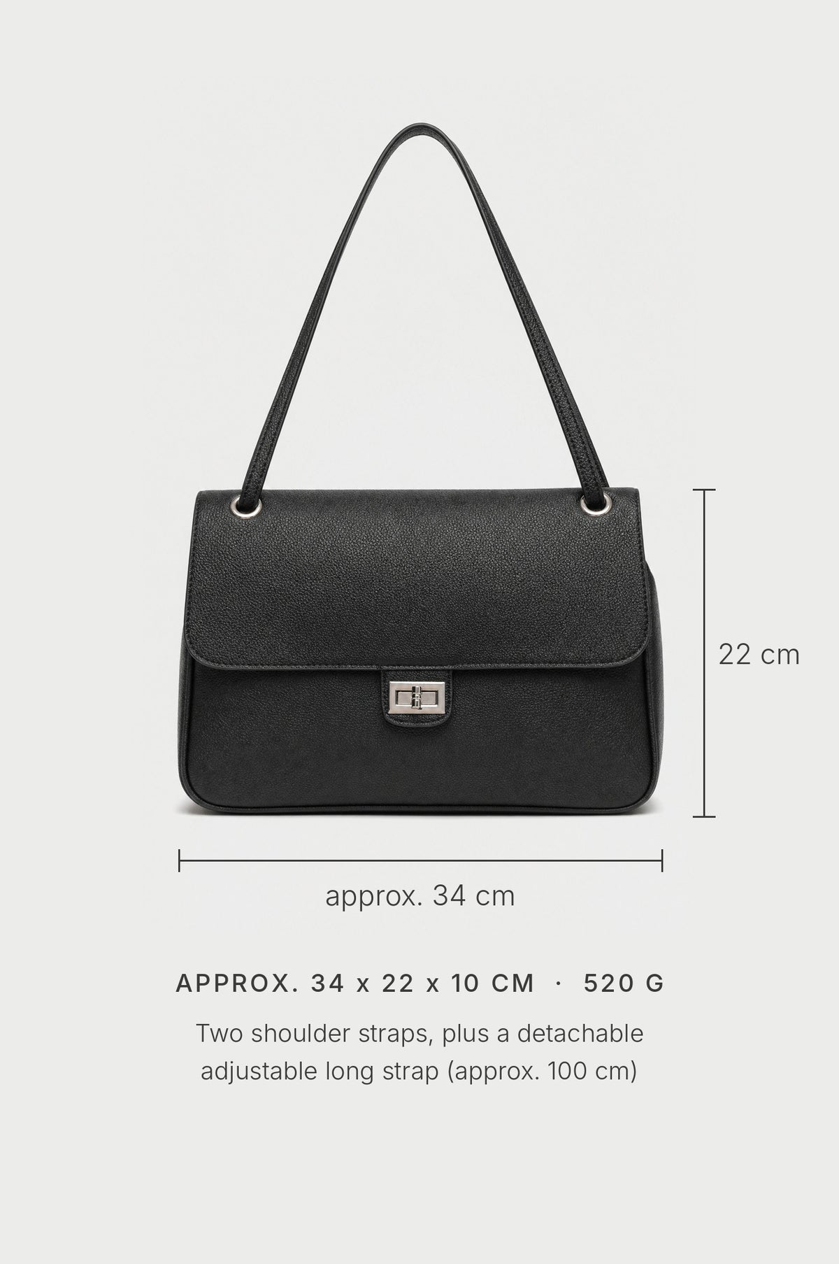 Canonbury Flap Shoulder Bag in Black, size guide