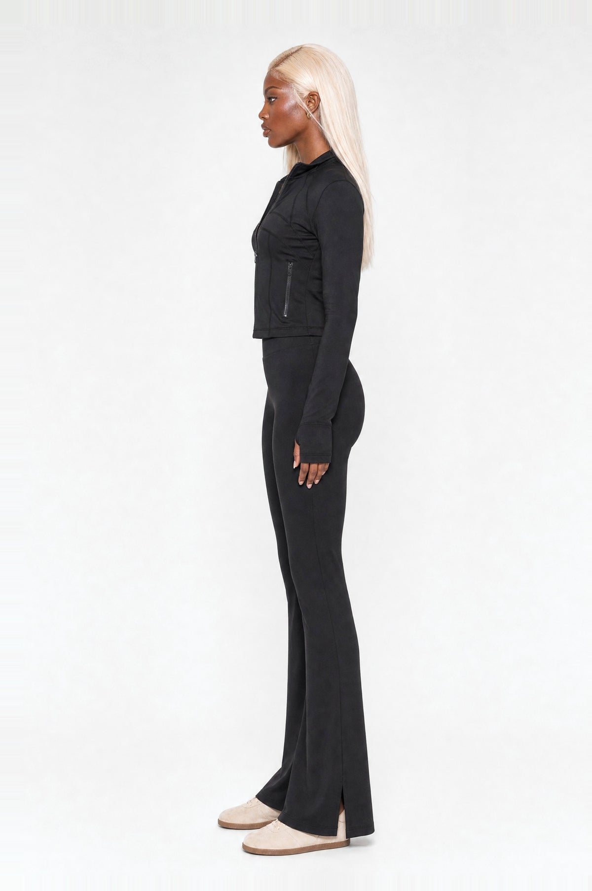 Peckham Flare Two-Piece Set in Black, side profile