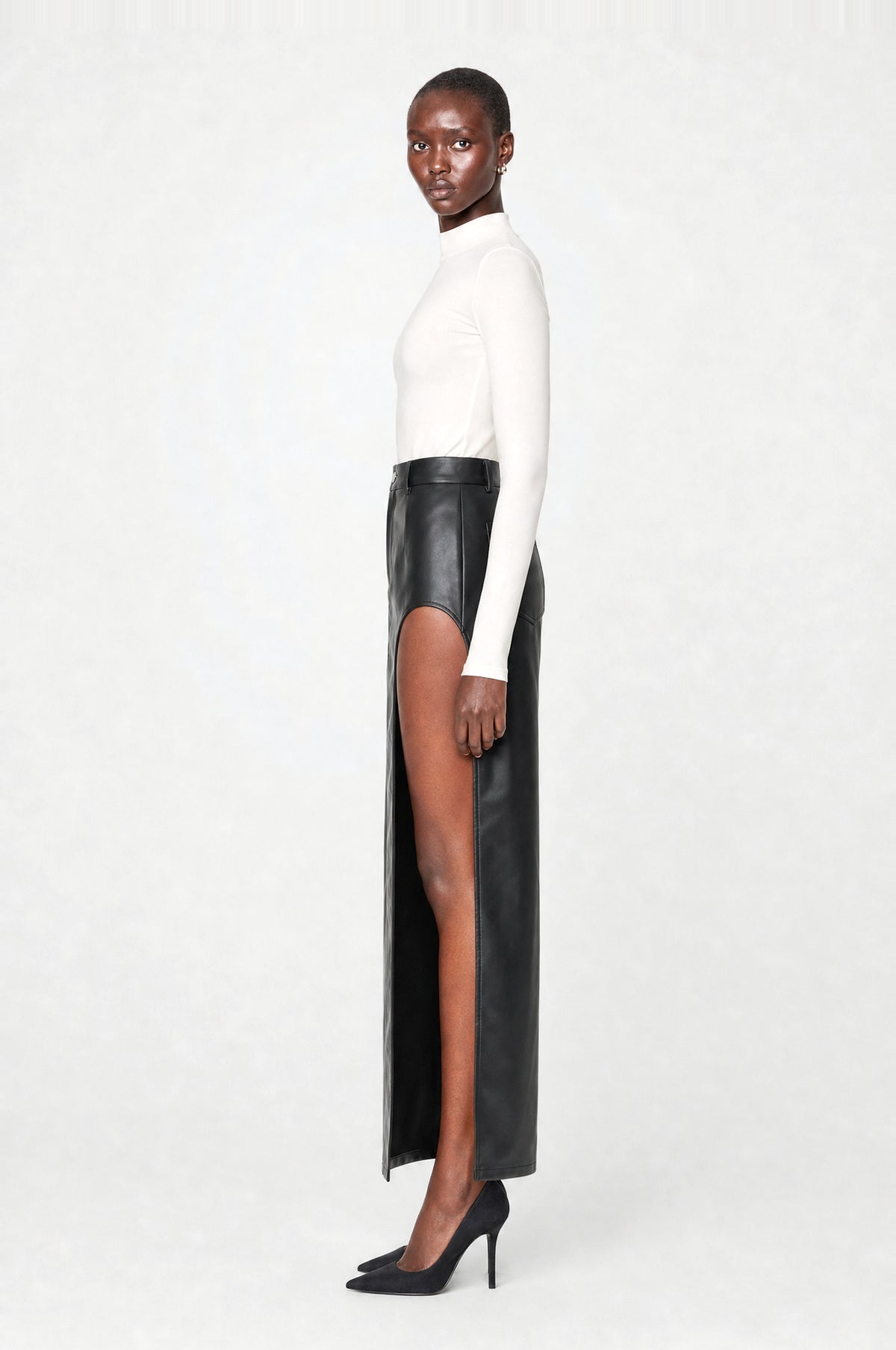 Westbourne Faux Leather Maxi Skirt in Black, side view
