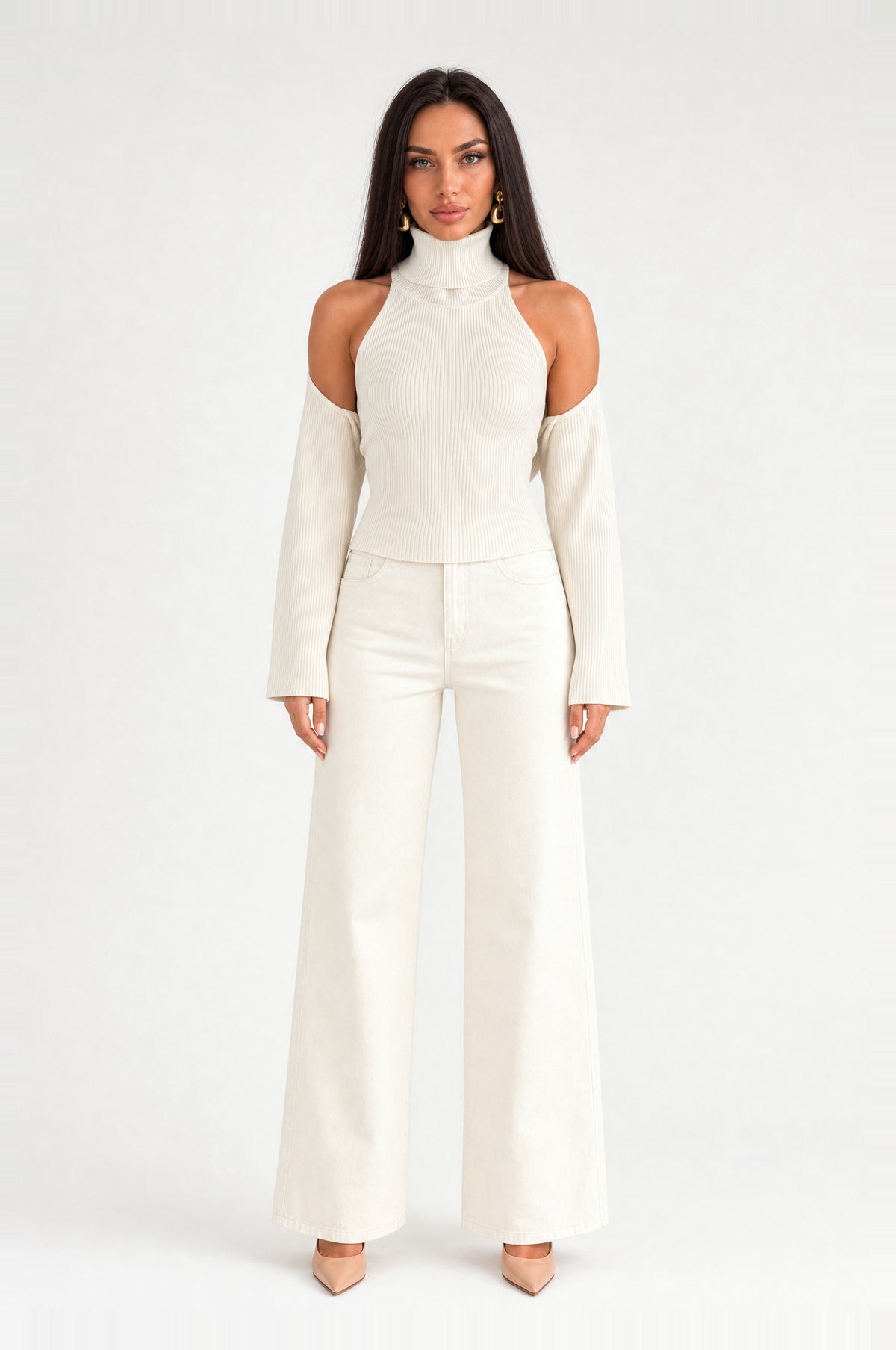 Kennington Halter Knit Two-Piece in Ivory, front