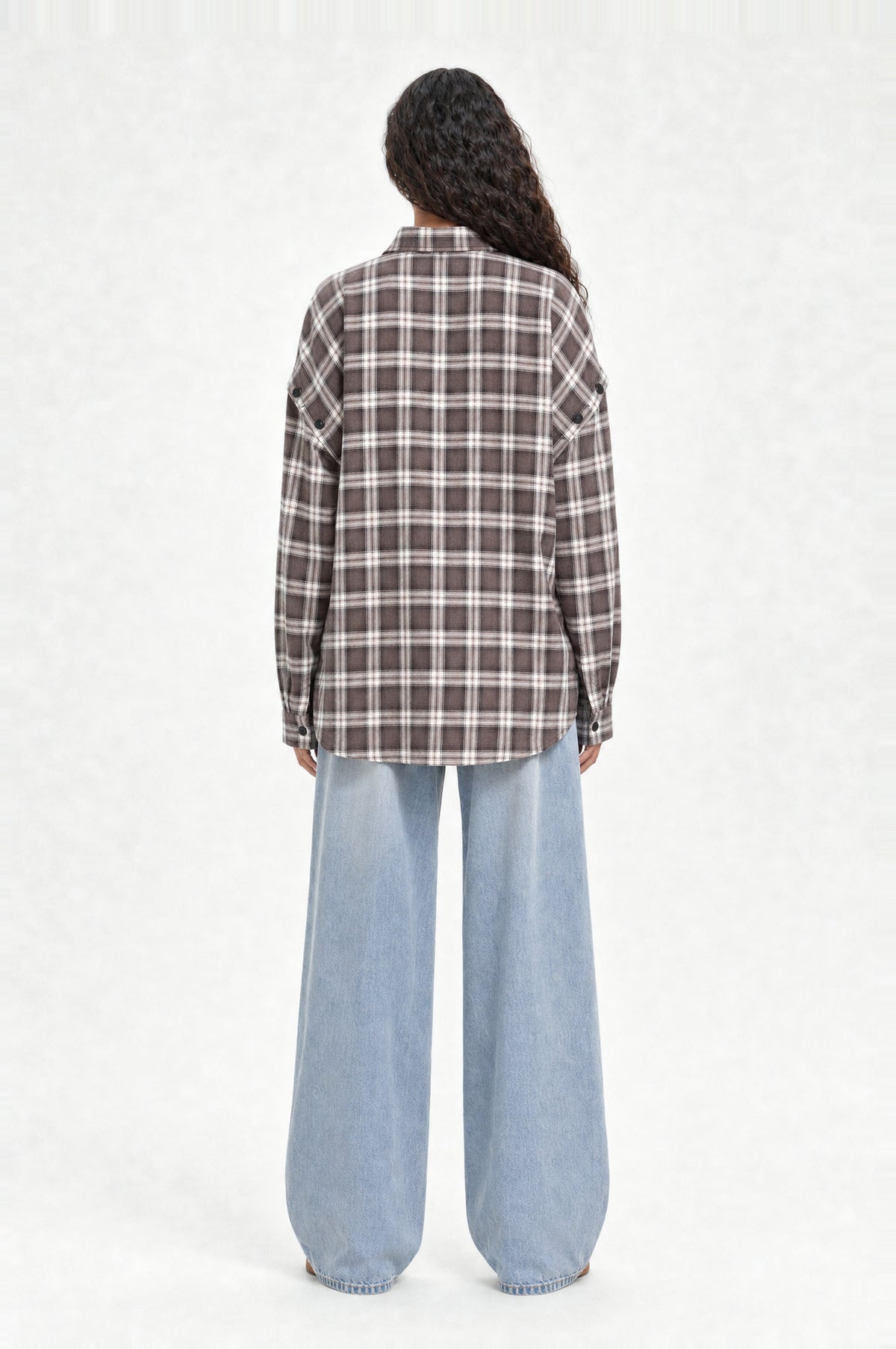 Brockley Check Shirt in Brown & White Check, back view