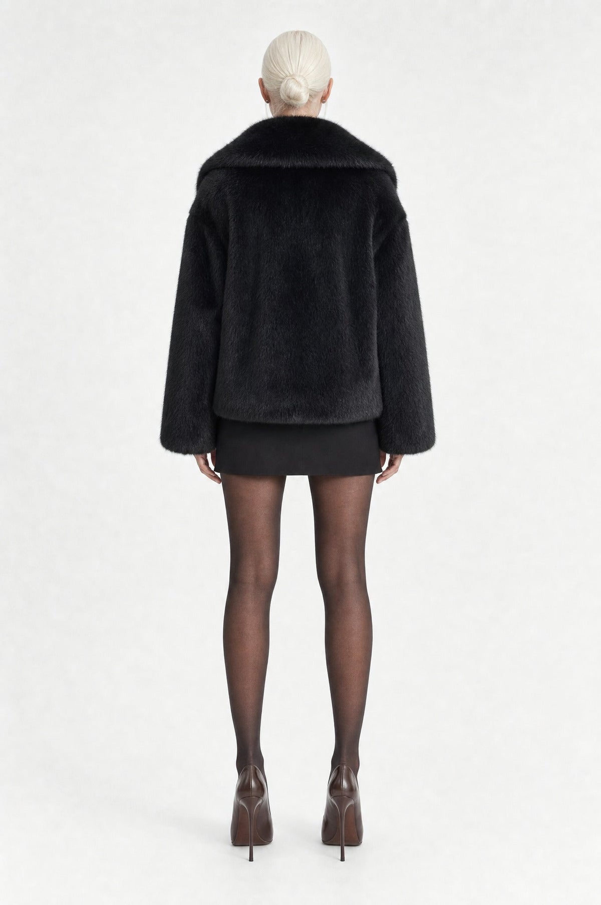 The Belgravia Faux Fur Jacket in Black, back
