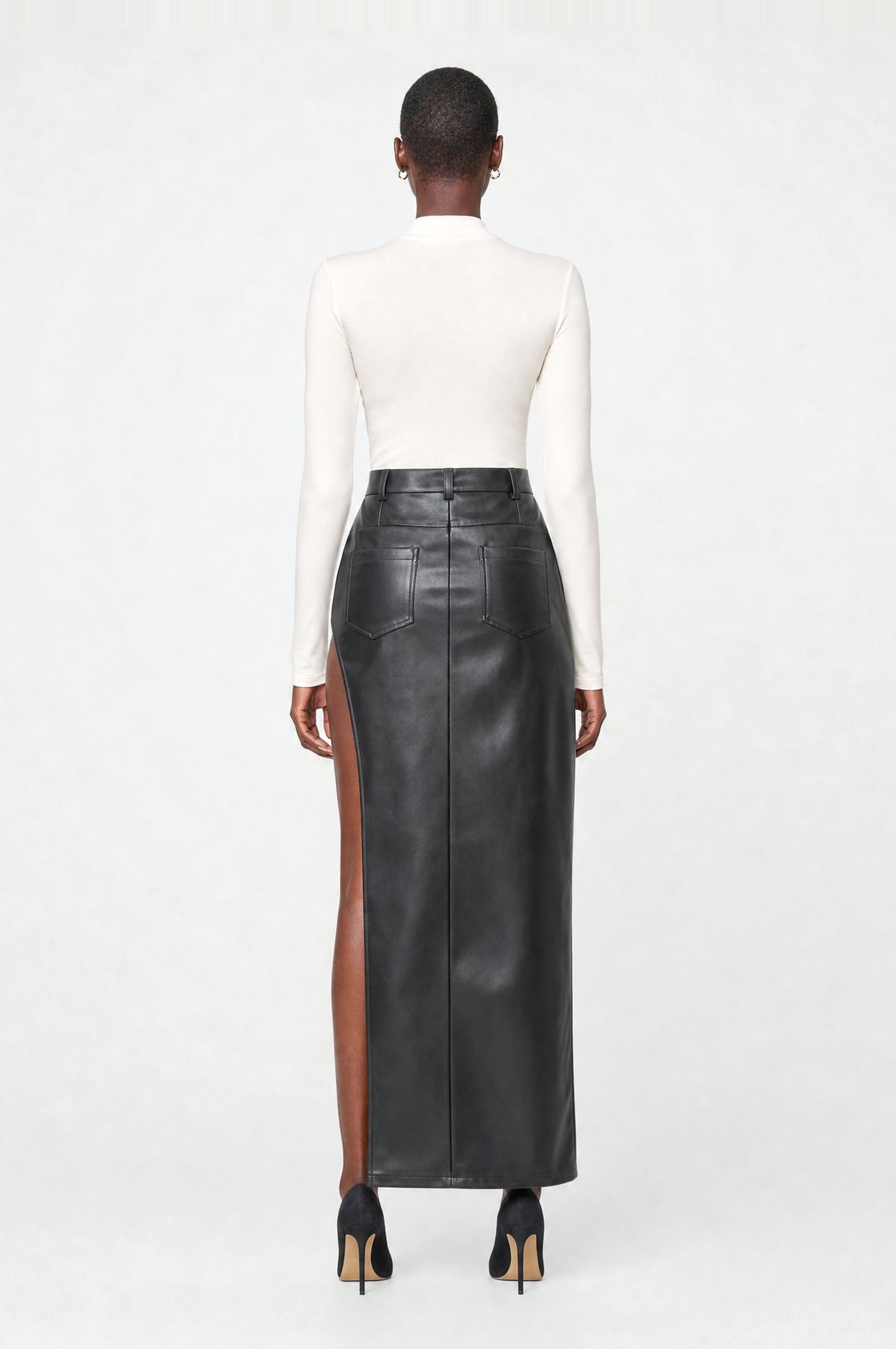 Westbourne Faux Leather Maxi Skirt in Black, back