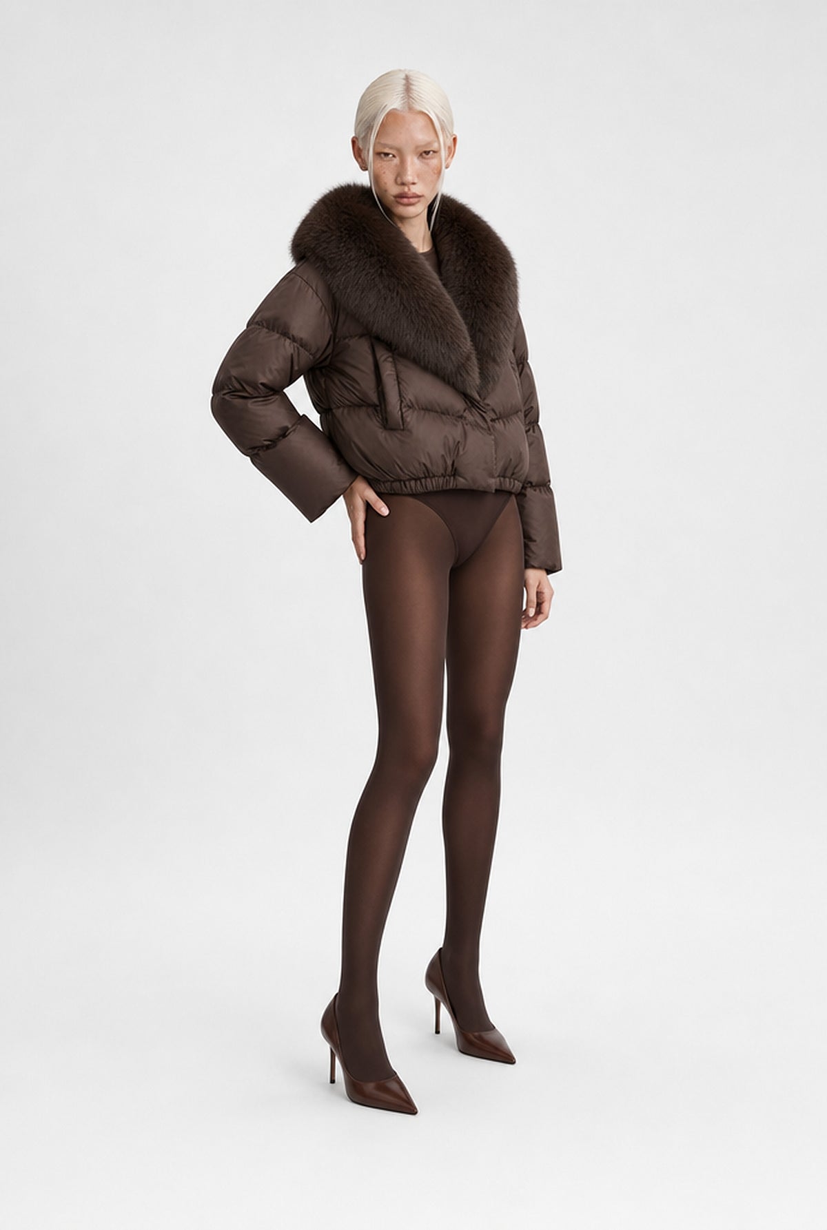 The Hampstead Padded Jacket in Coffee, side