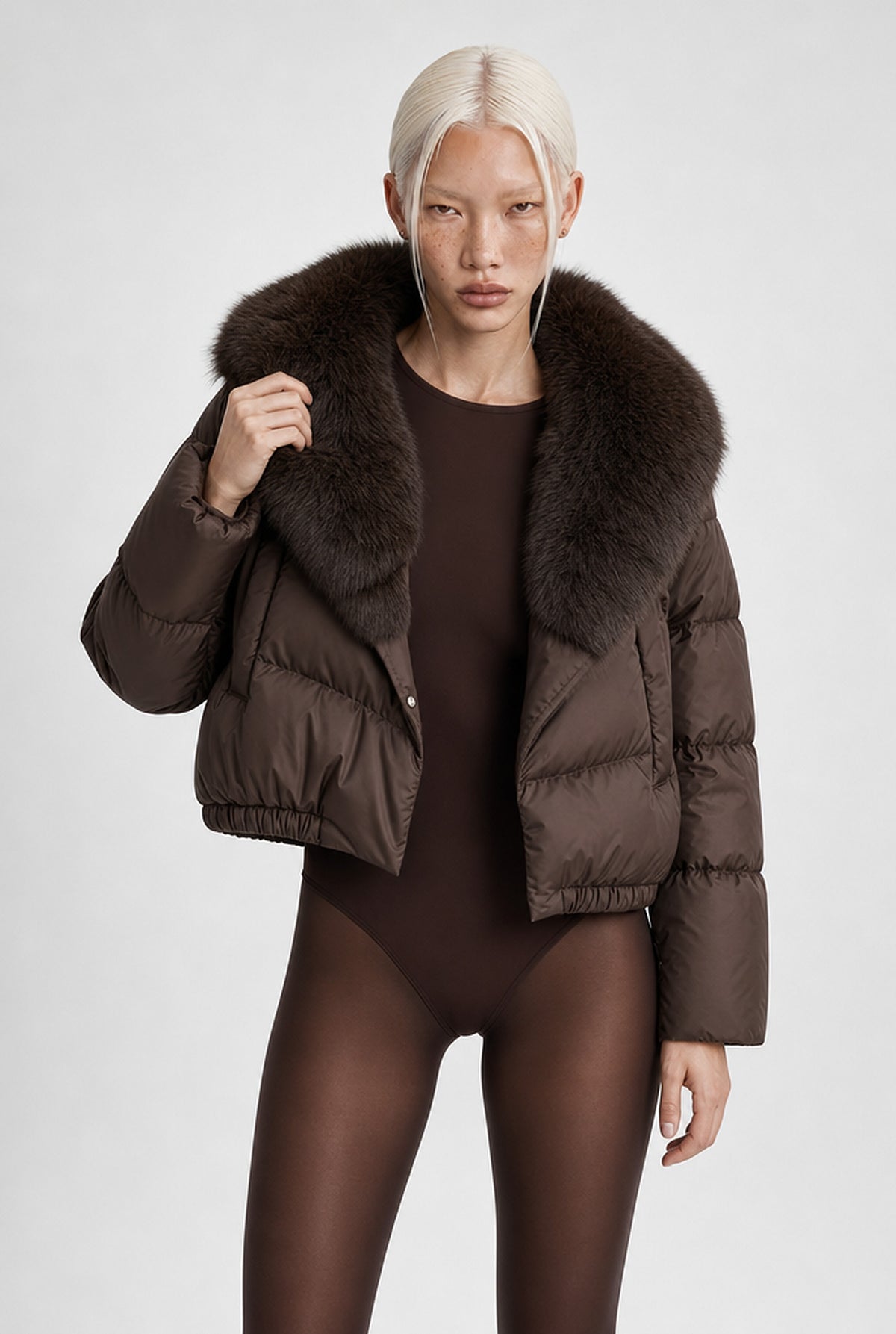 The Hampstead Padded Jacket in Coffee, open