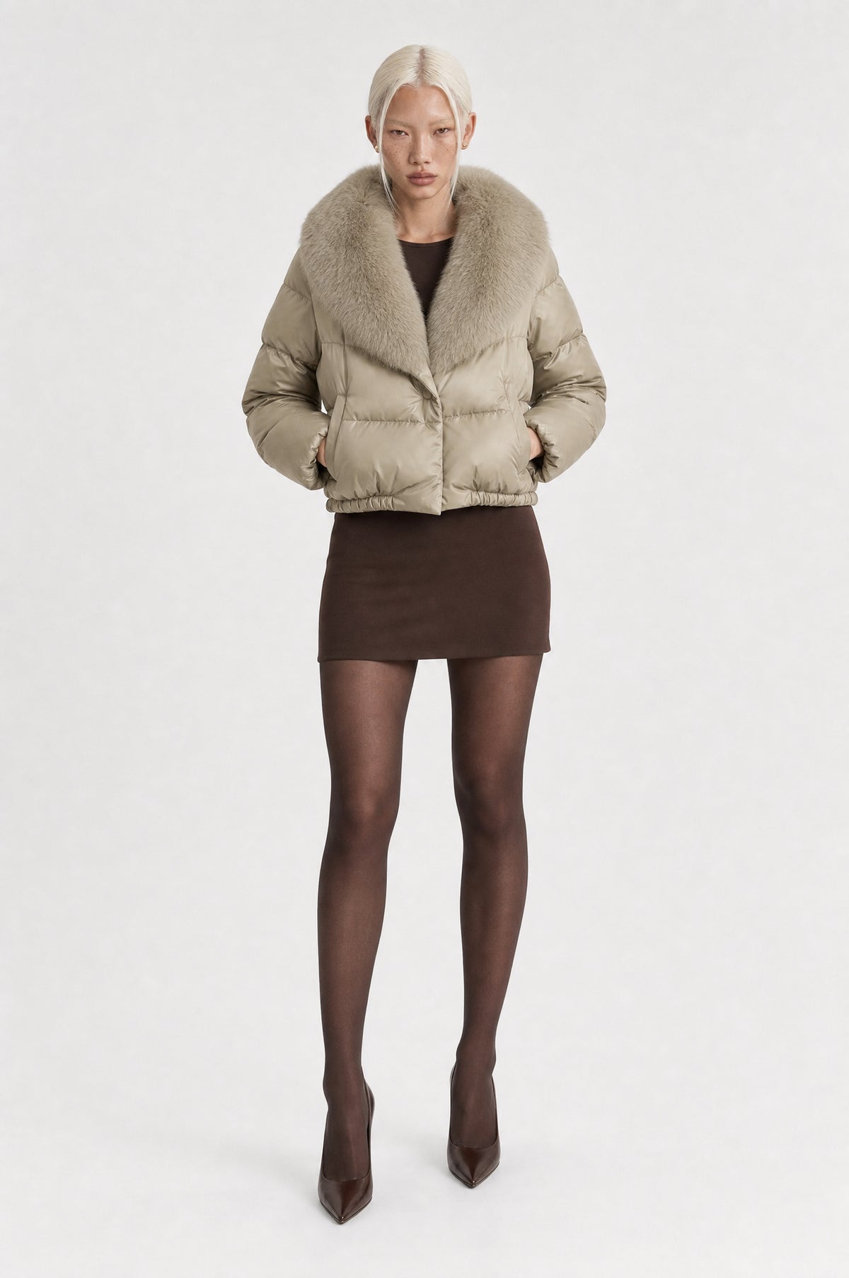 The Hampstead Padded Jacket in Khaki, full length