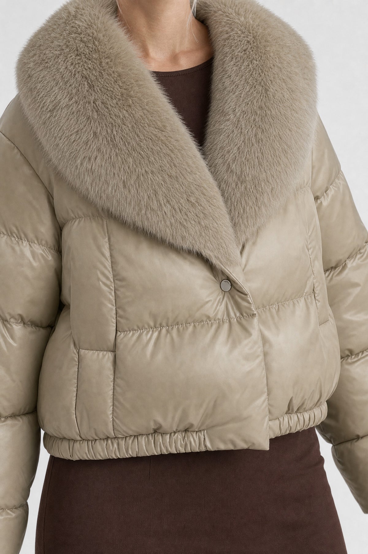 The Hampstead Padded Jacket in Khaki, faux-fur collar detail