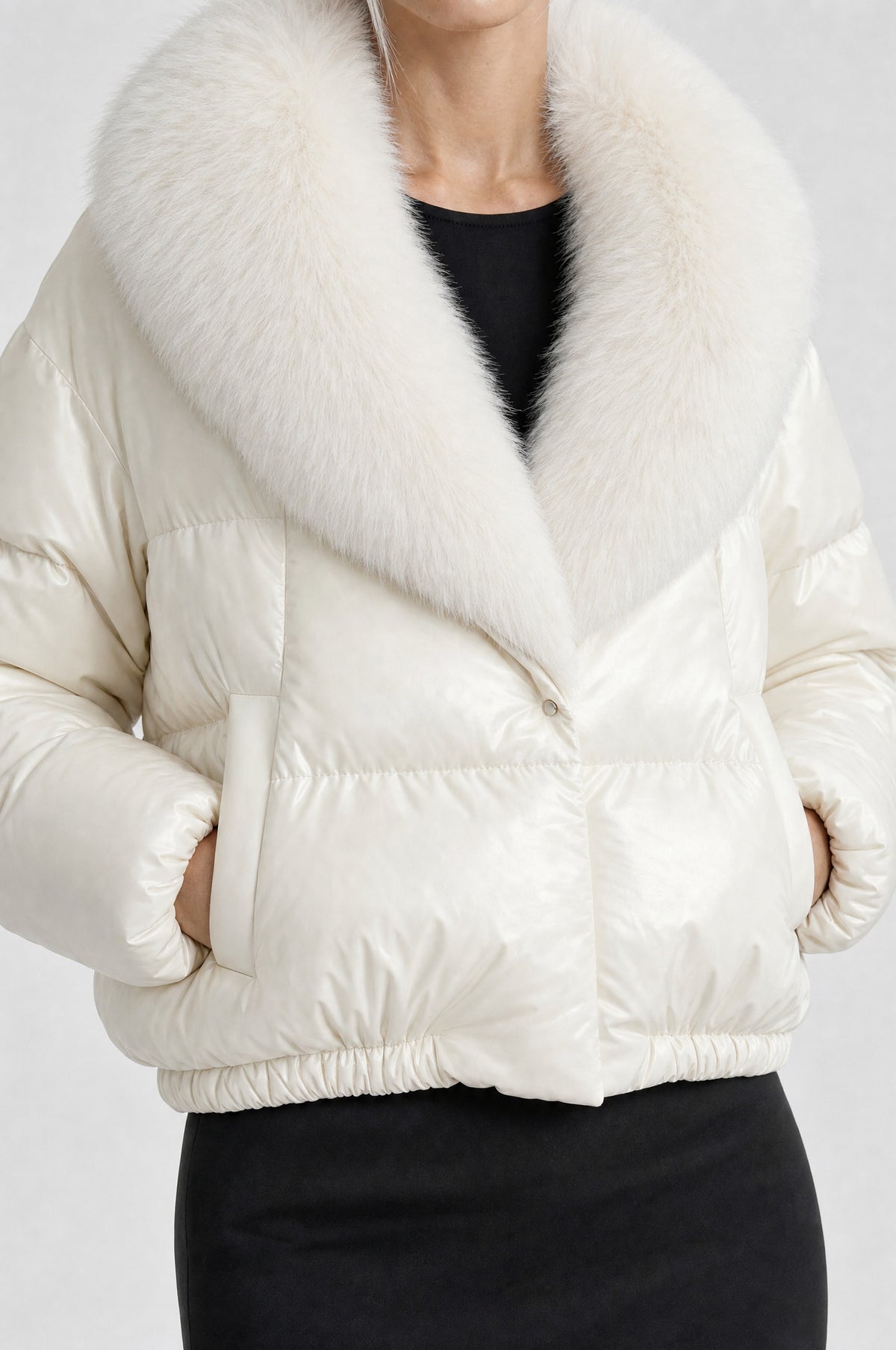 The Hampstead Padded Jacket in Off-White, faux-fur collar detail